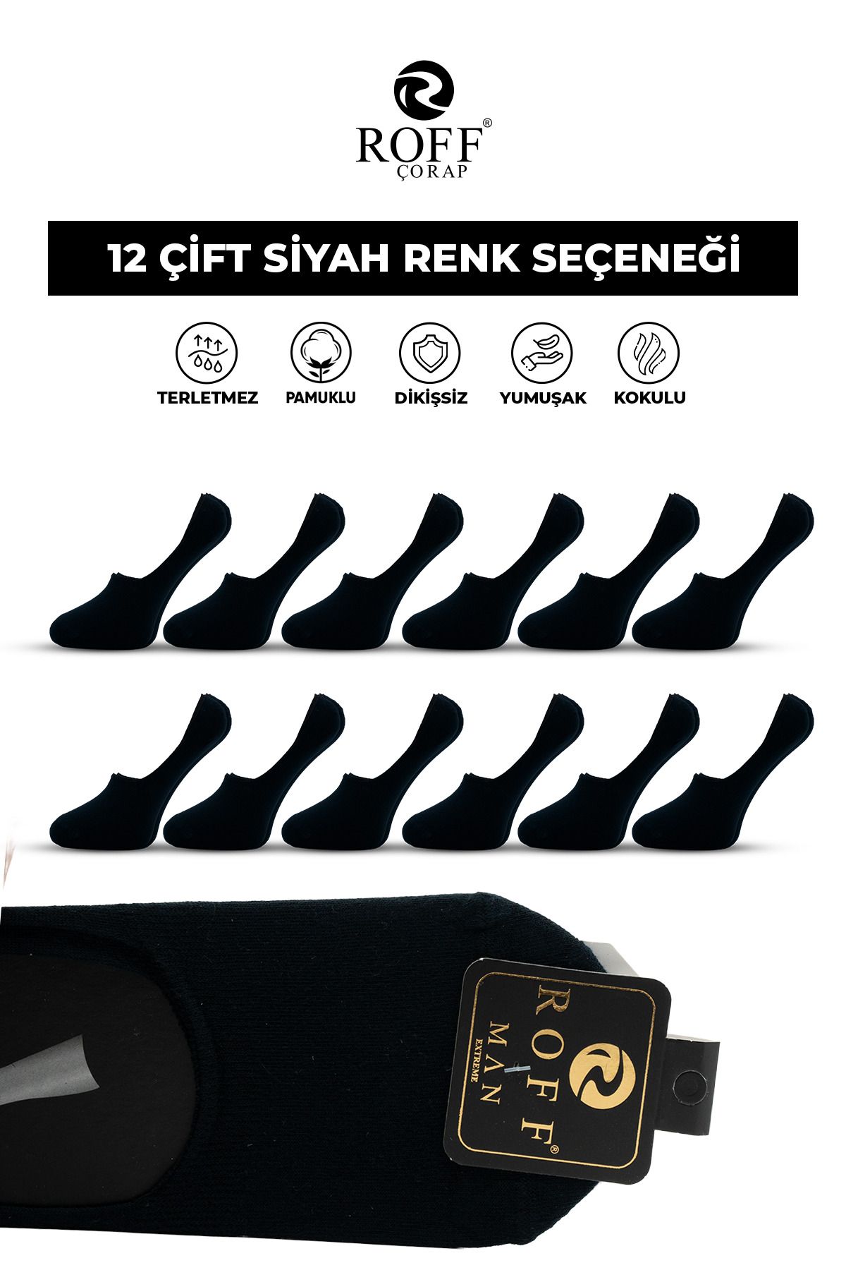 ROFF ÇORAP Erkek Kaydırmaz Silikonlu Babet Çorap 12'li