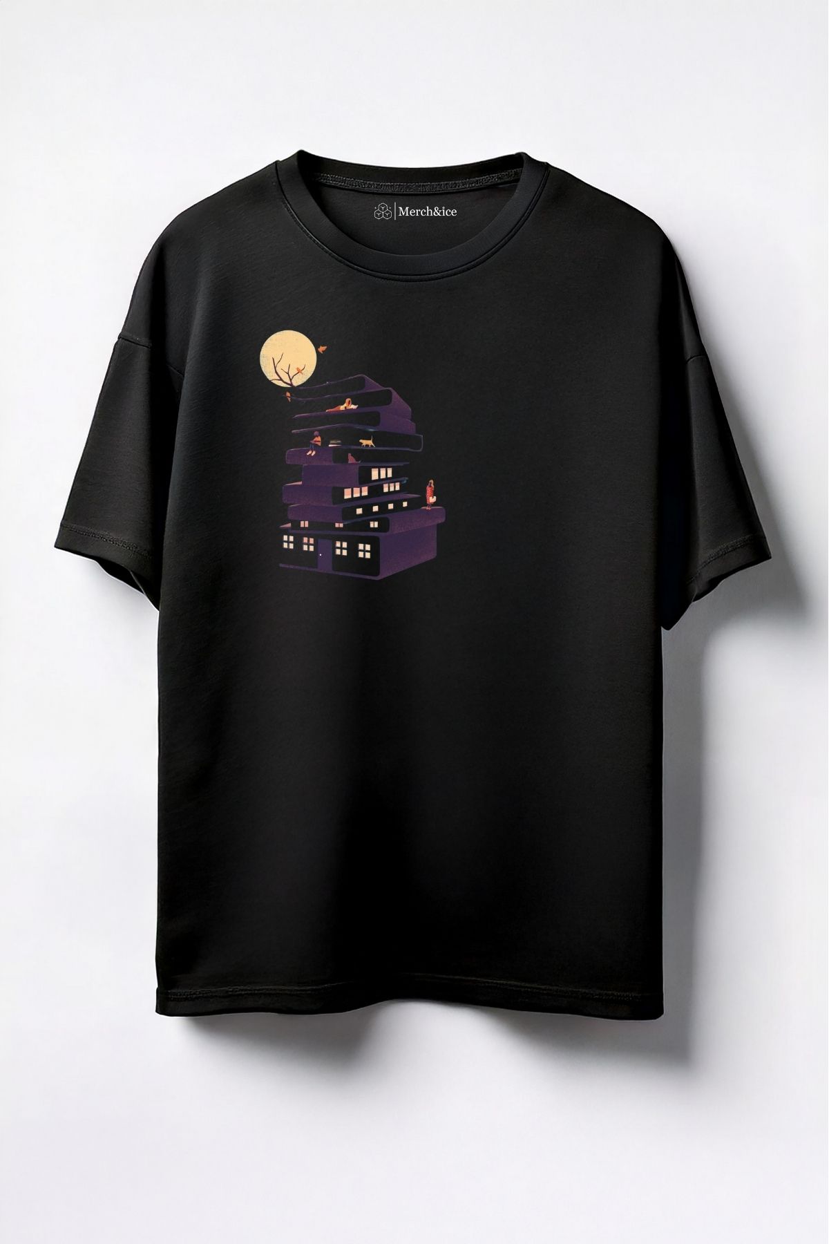 Merch&ice Kitaphane Baskılı Unisex Oversize T-Shirt