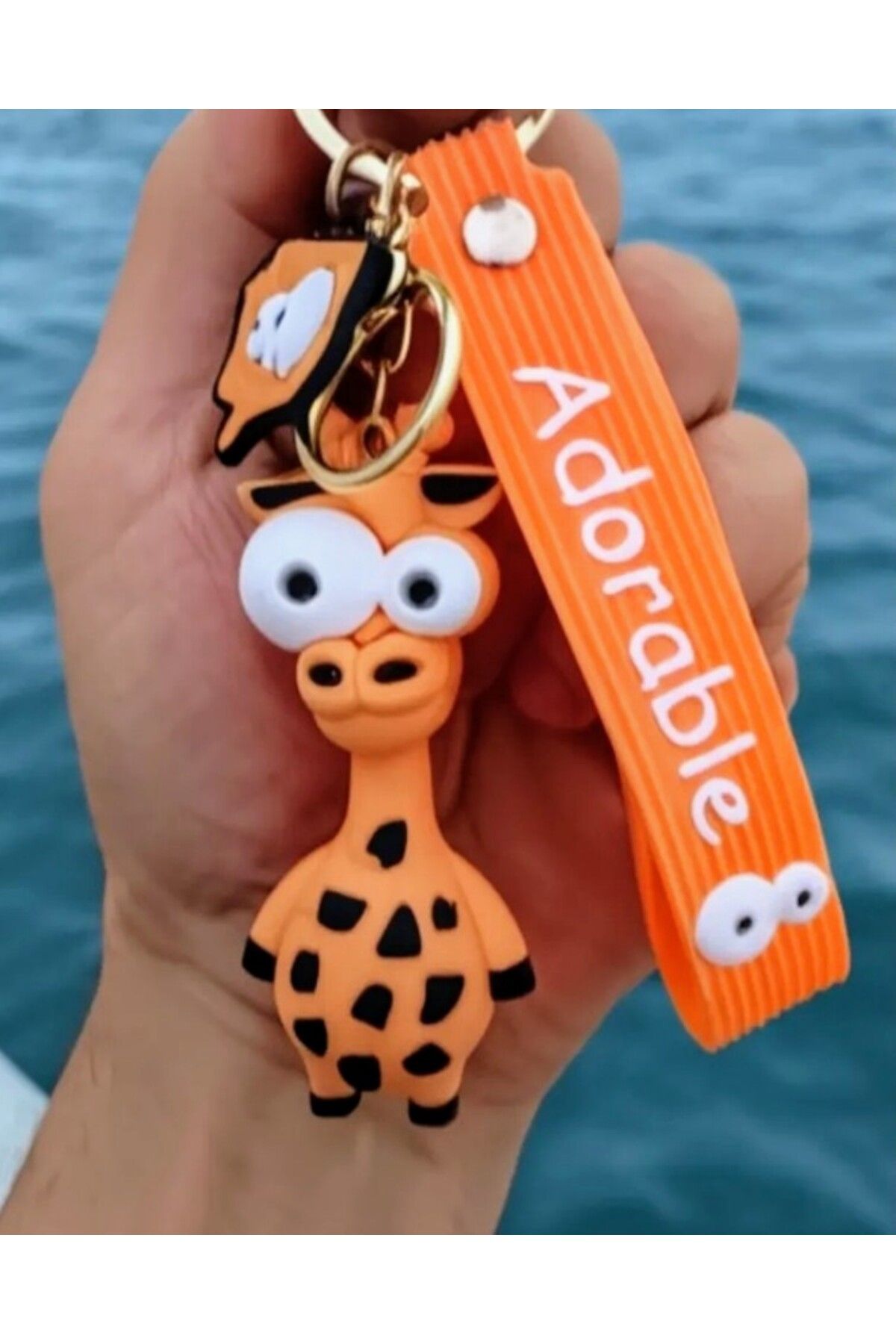 Mimi Aksesuar 3D Lüks Büyük Boy Pörtlek Göz Sevimli Zürafa Slikon Anahtarlık Çanta Aksesuarı Hediye