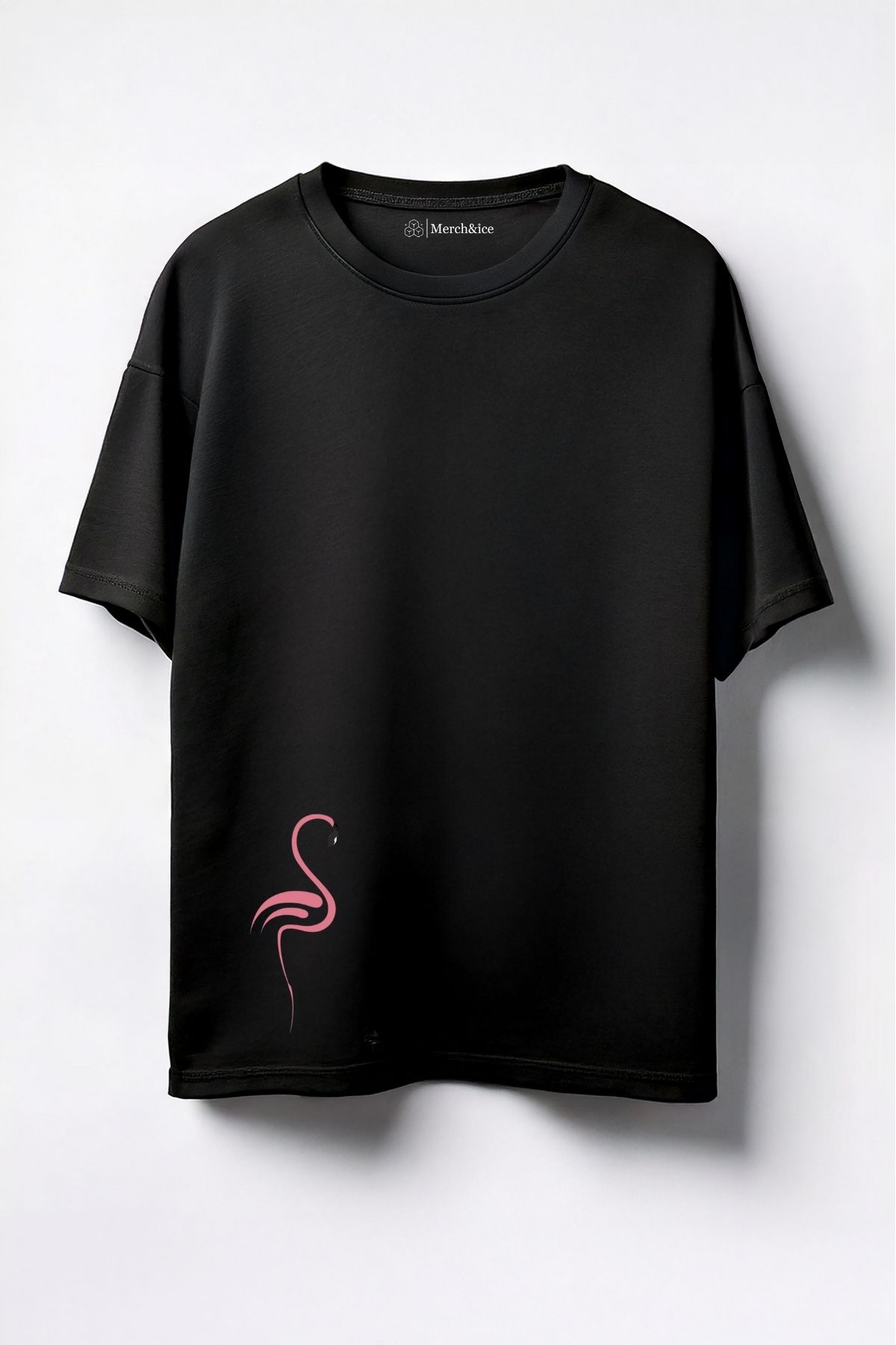 Merch&ice Çizgili Flamingo Baskılı Unisex Oversize T-Shirt