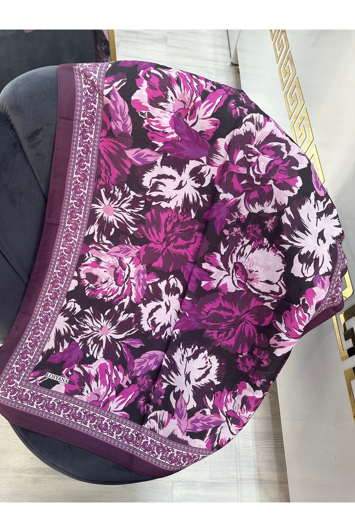 NurScarf Rose Desen Pamuk İpek Şal