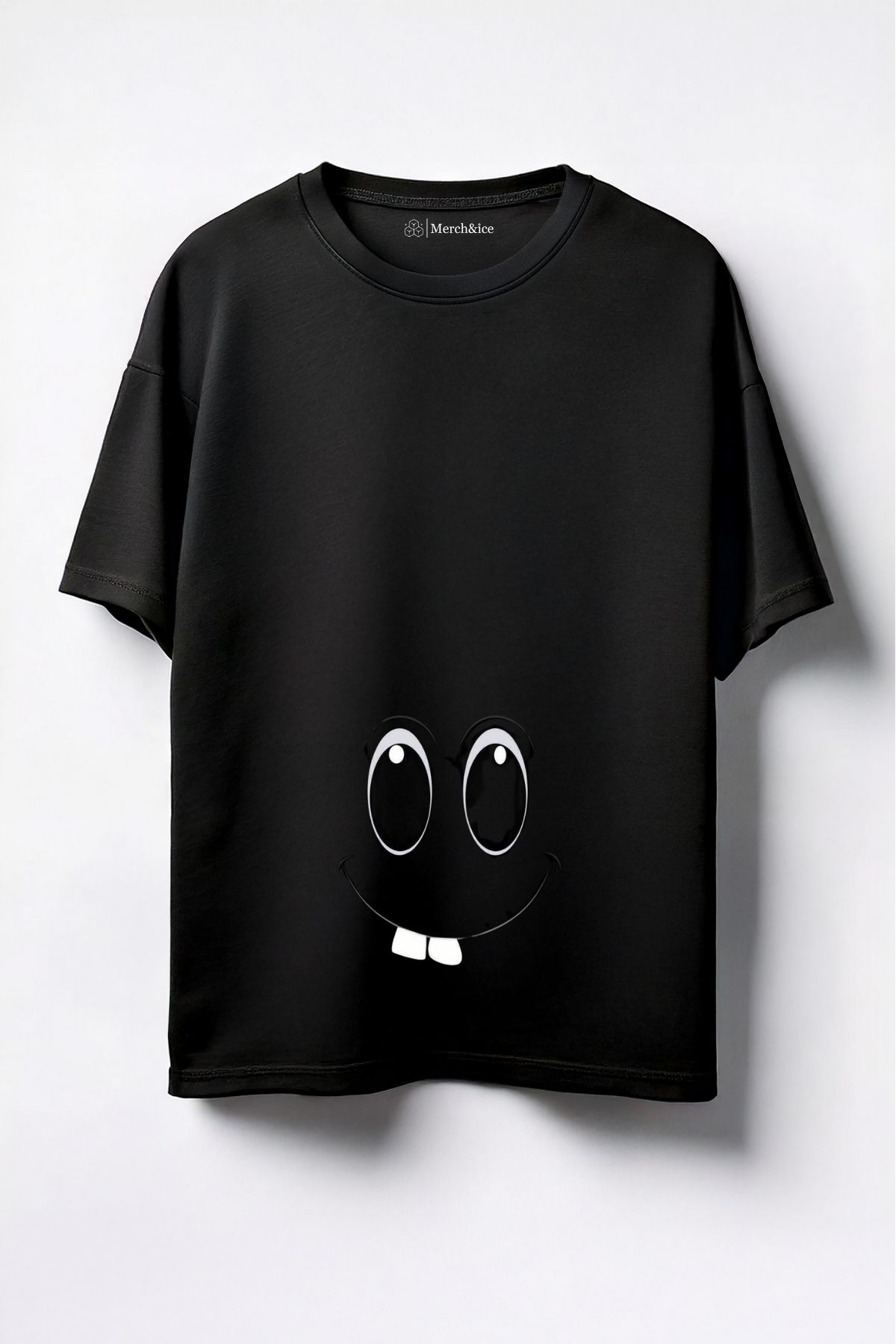 Merch&ice Dişli Mutlu Surat Baskılı Unisex Oversize T-Shirt