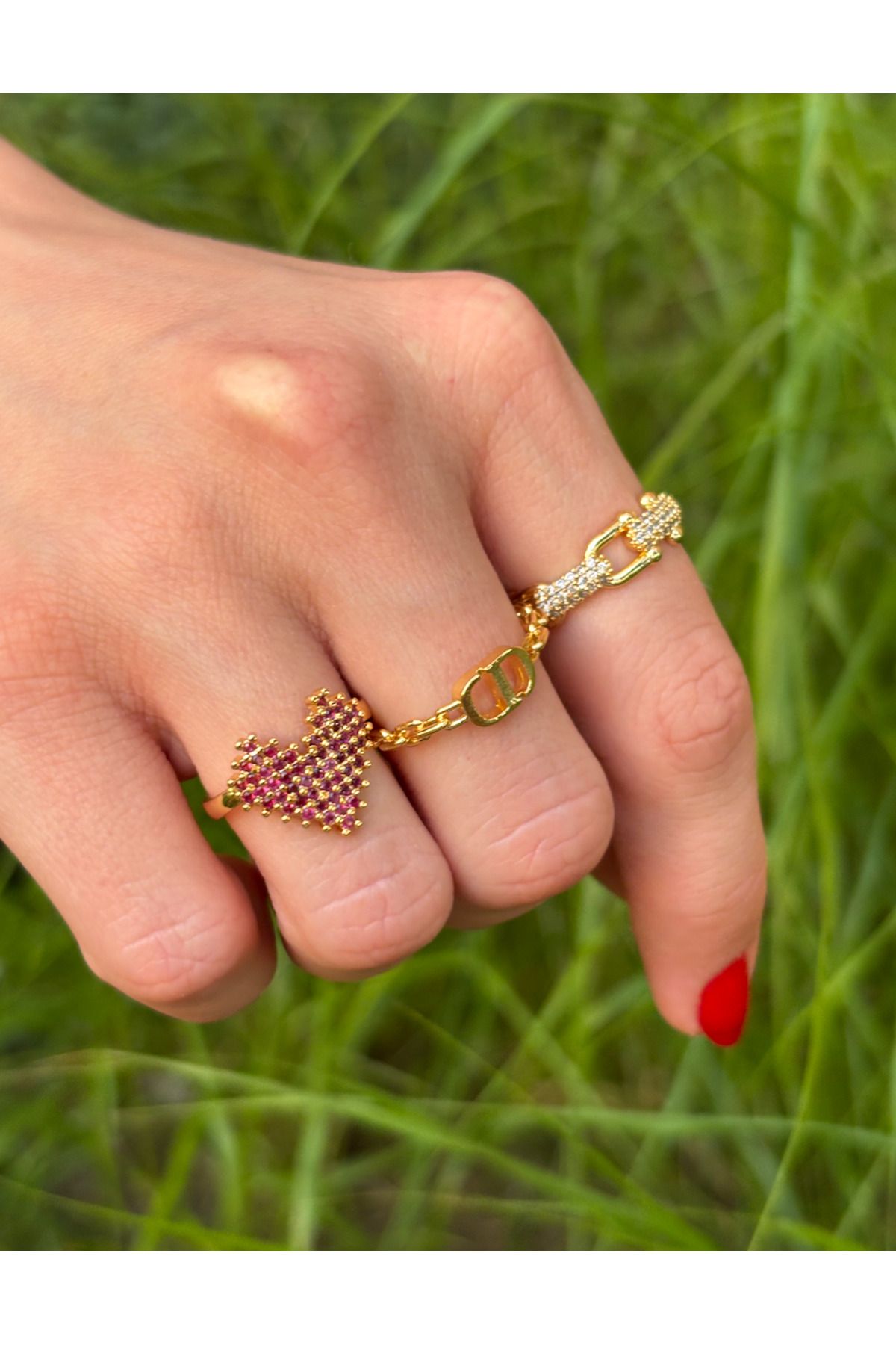 Aurella Accessories 3'lü Renkli Taş Yüzük Seti