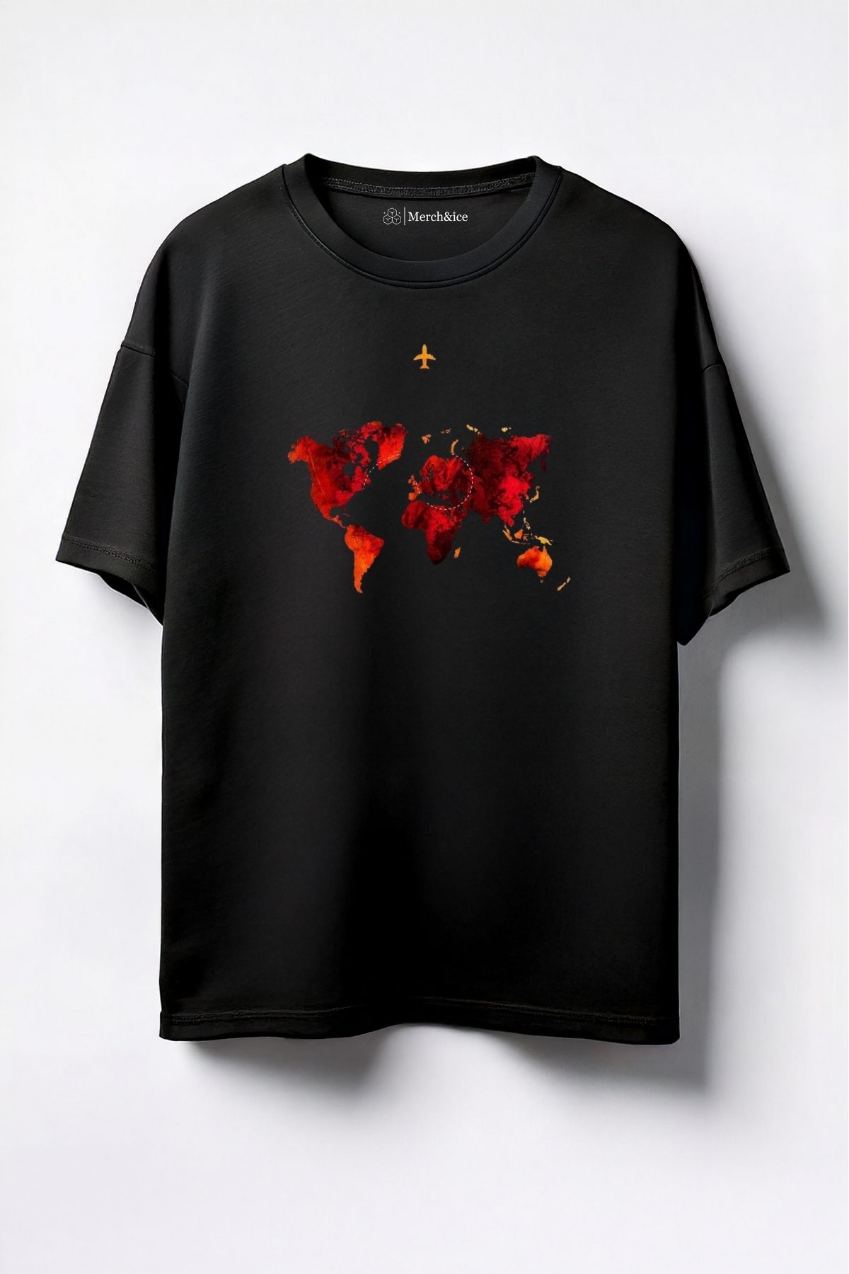 Merch&ice Kızıl Harita Baskılı Unisex Oversize T-Shirt