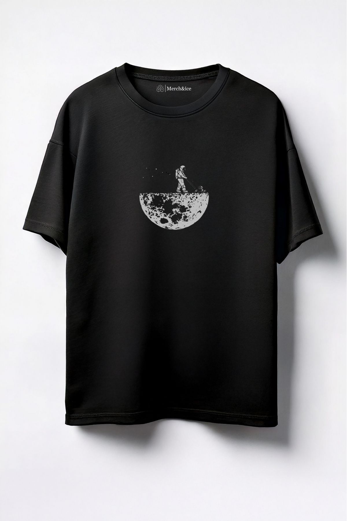 Merch&ice Yarım Aydaki Astronot Baskılı Unisex Oversize T-Shirt