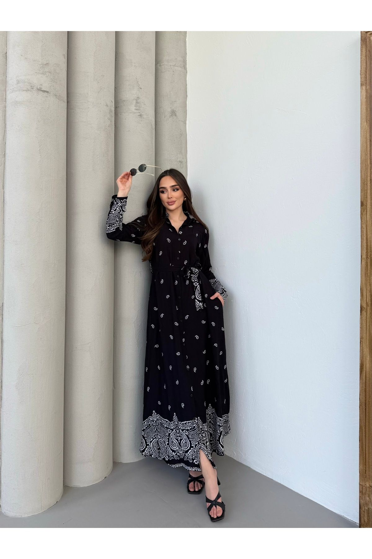 Anna Moda Etek Detay dallı Gömlek Elbise