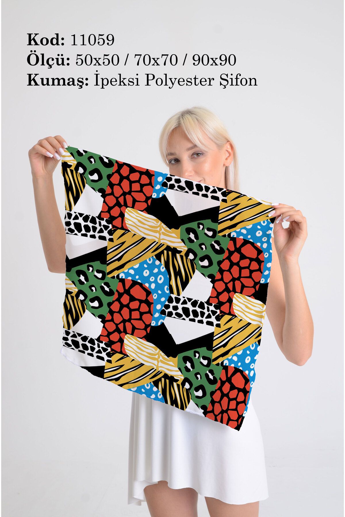 DESENİX Renkli Leopar Dokuları Desenli İpeksi Şifon Fular - Şal, Eşarp, Boyunluk - 50x50, 70x70, 90x90 cm