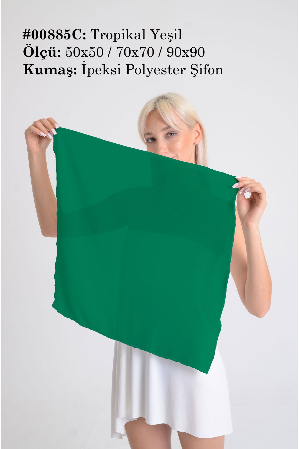 DESENİX Tropikal Yeşil Renkli İpeksi Şifon Fular - Şal, Eşarp, Boyunluk - 50x50, 70x70, 90x90 cm