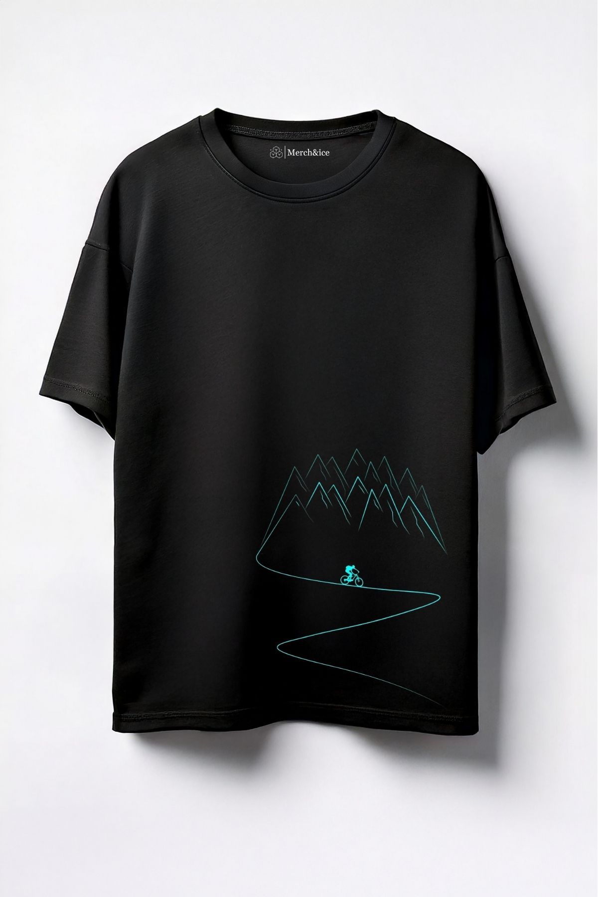 Merch&ice Dağdan İnen Bisiklet Baskılı Unisex Oversize T-Shirt