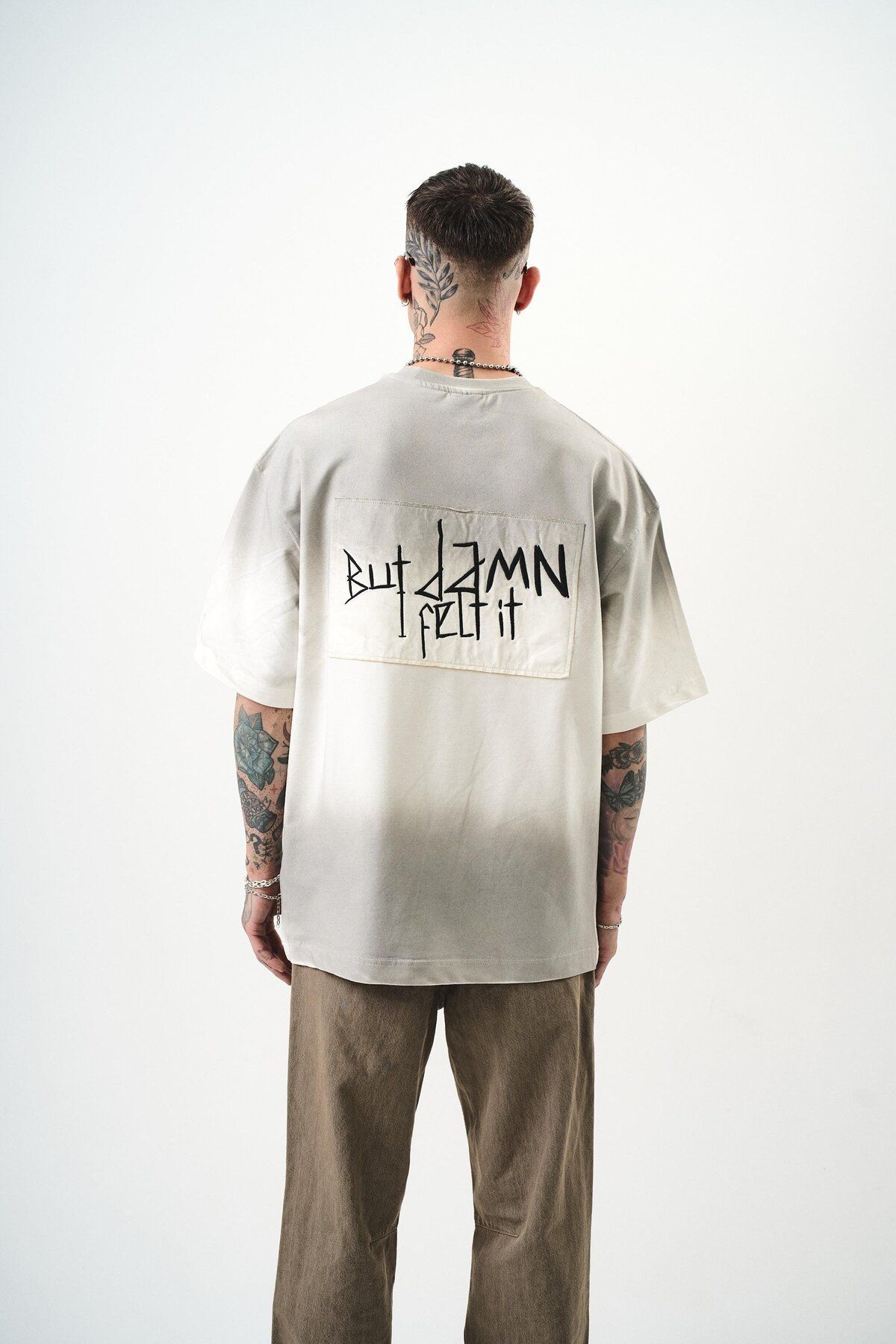 Respire Erkek But Damn Nakışlı Oversize T-Shirt Ekru