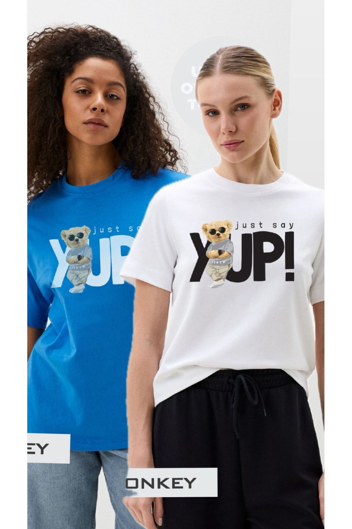 woonkey KADIN OVERSİZE YUP BASKILI BİSİKLET YAKA RAHAT KALIP 2 ADET T-SHIRT AVANTAJLI PAKET