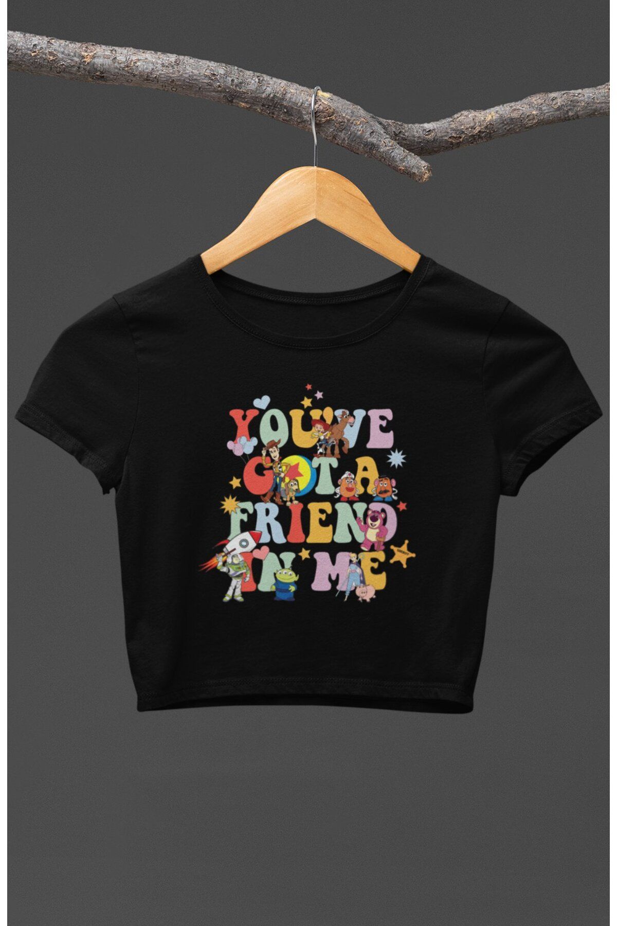 Fuddy Moda Kadın Toy Story Karakterleri Baskılı Crop Top, Kız Çocuk Oyuncak Hikayesi Crop Bluz