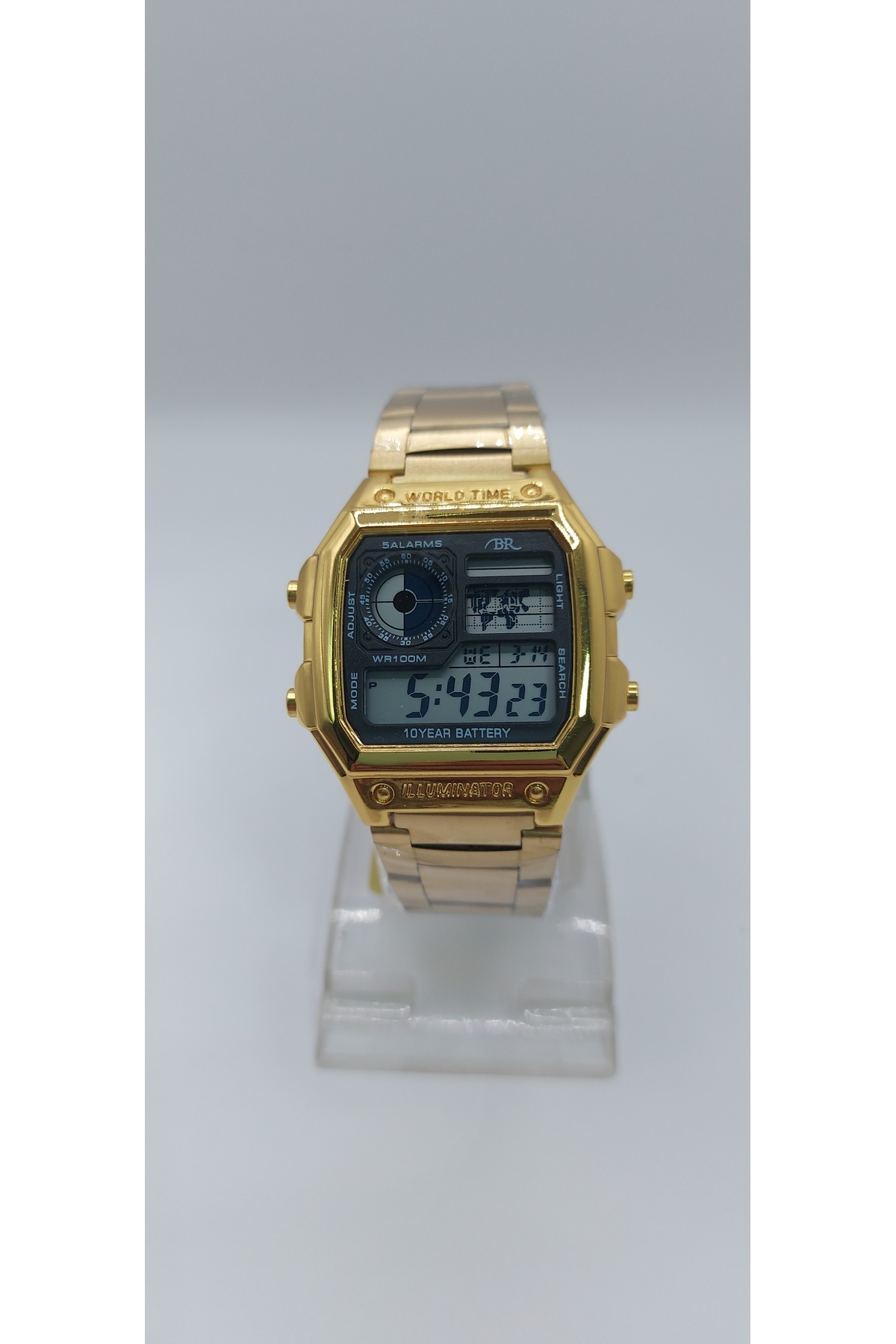 brabo-Digital Watch with Three Screens Gold Stopwatch Night Light 2