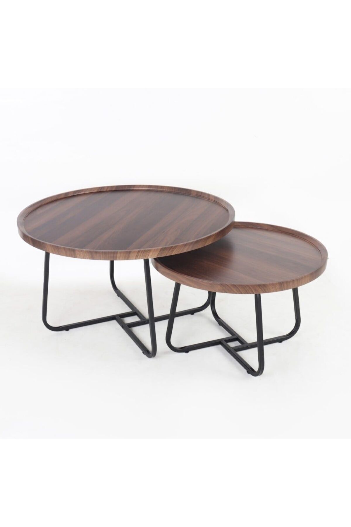 1st-Set of 2 Round Wooden Coffee Tables in Various Sizes with Metal Base 6