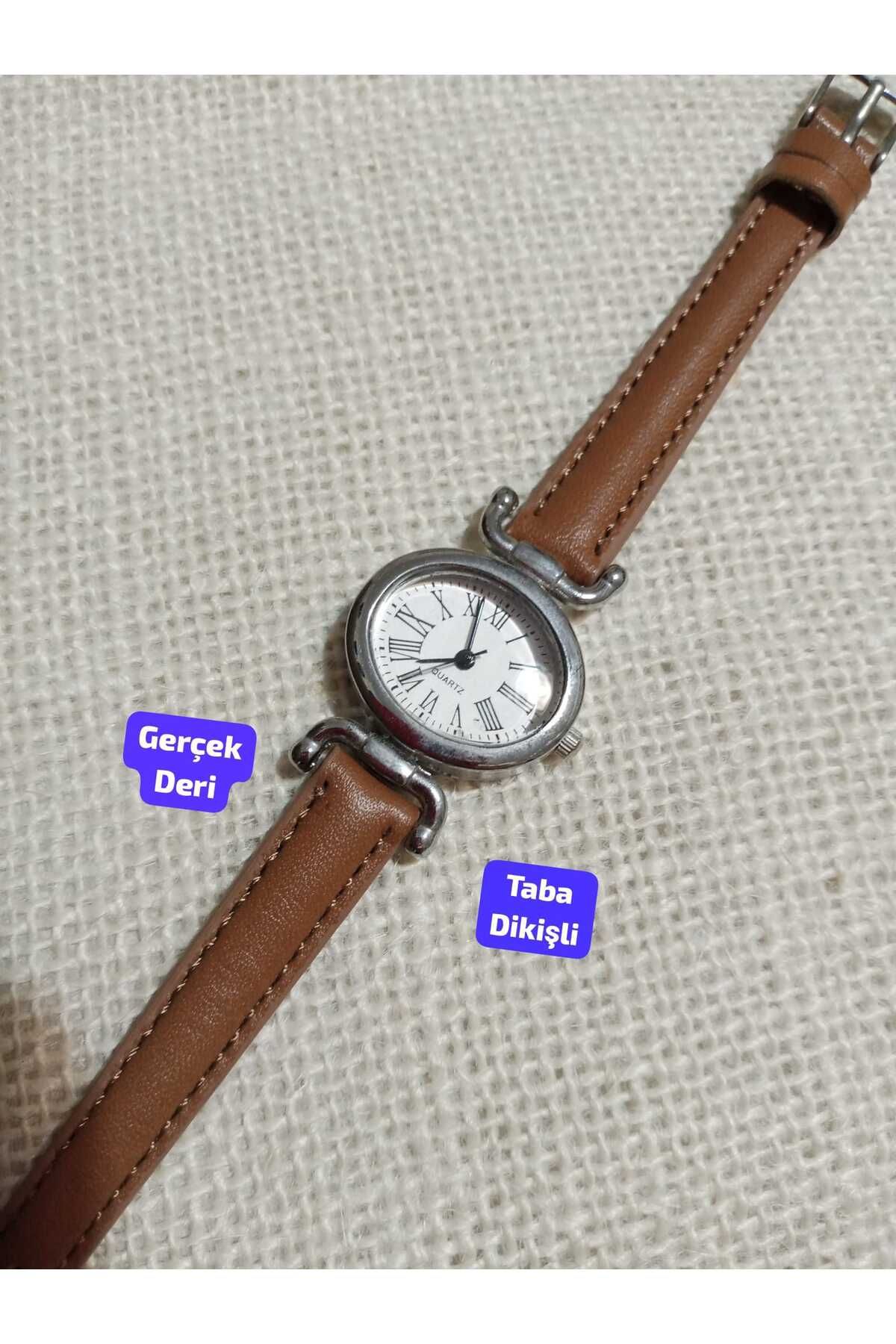 Brality GERÇEK DERİ KORDON... Kadın Oval Kol Saati Taba Renk Minimal Vintage Yeni Sezon GÜMÜŞ Kasa 0057