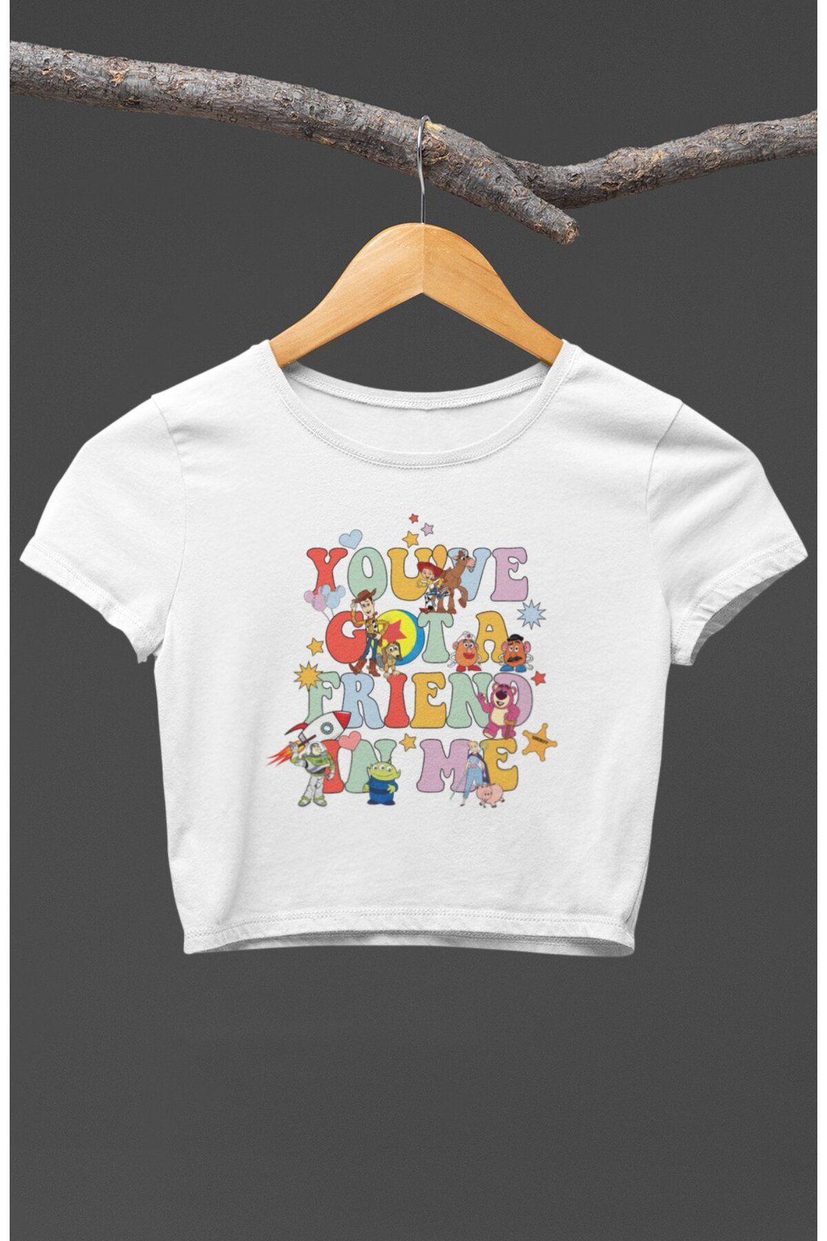 Fuddy Moda Kadın Toy Story Karakterleri Baskılı Crop Top, Kız Çocuk Oyuncak Hikayesi Crop Bluz