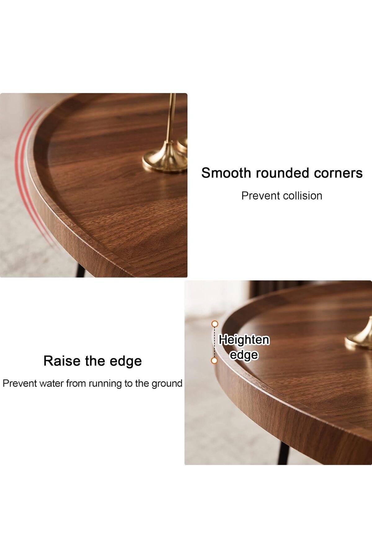 1st-Set of 2 Round Wooden Coffee Tables in Various Sizes with Metal Base 2