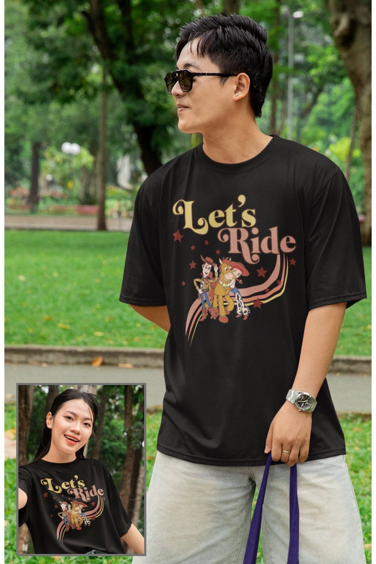 Fuddy Moda Unisex Let's Ride Baskılı Tişört, Oversize Toy Story Temalı T-Shirt