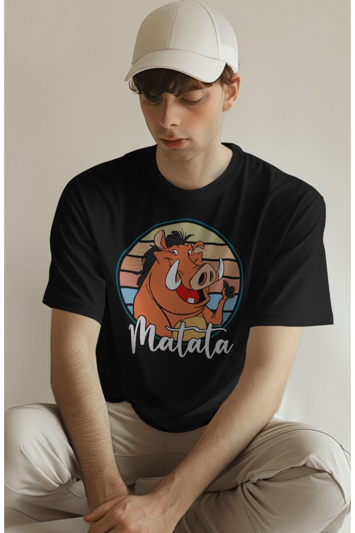 Fuddy Moda Unisex Matata Yazılı Tişört, Oversize Çizgi Film Aslan Kral Temalı T-Shirt