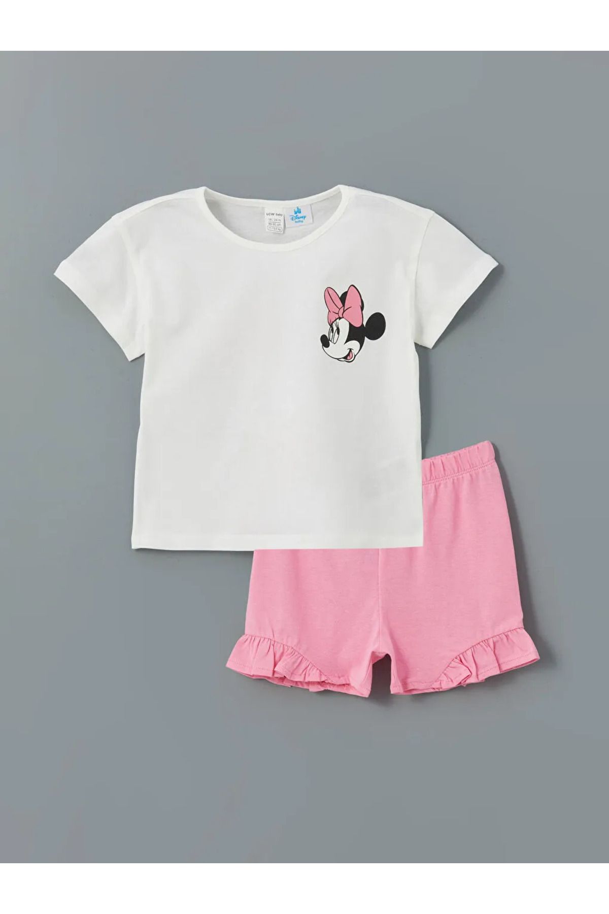 LC Waikiki Beyaz Minnie Mouse Baskılı Kız Bebek Şortlu Pijama Takımı