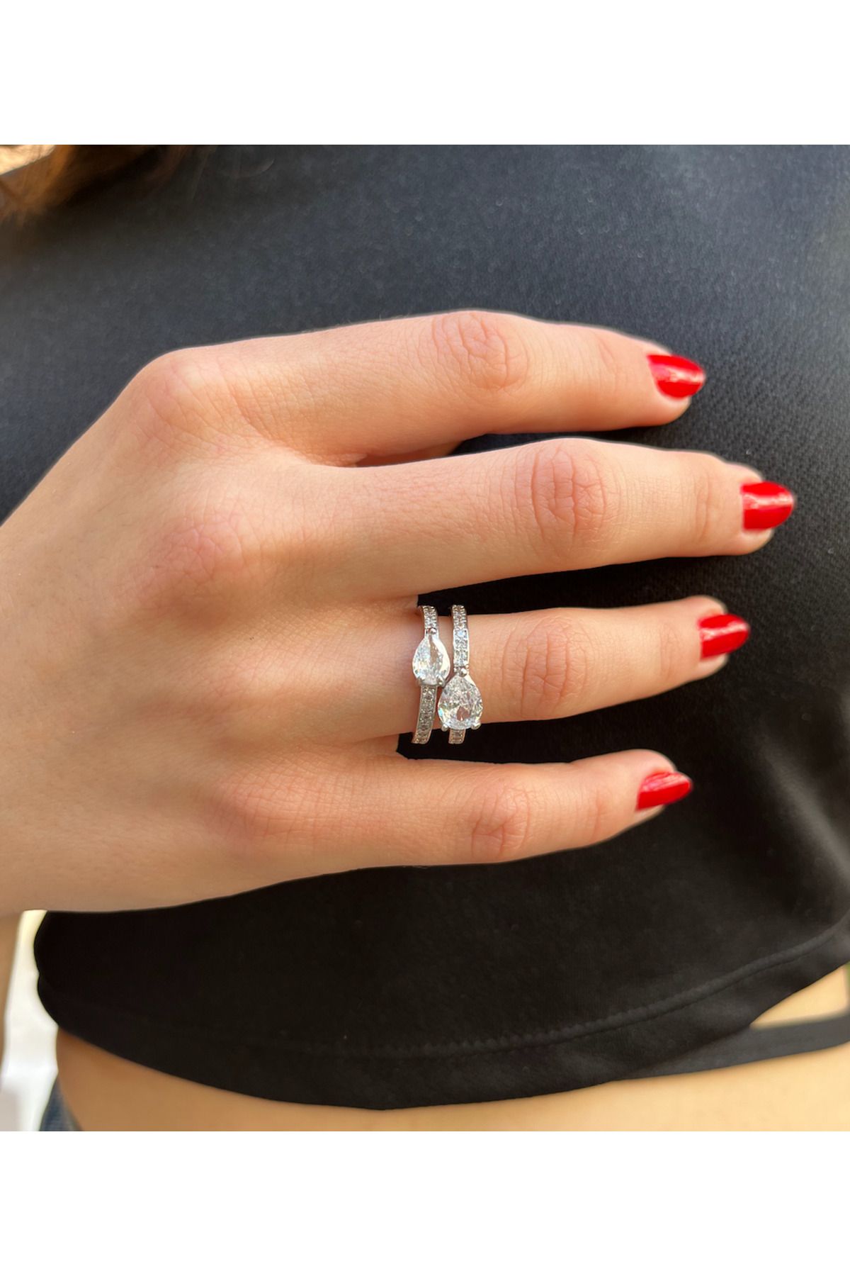 Aurella Accessories Özel Damla Tasarım Yüzük