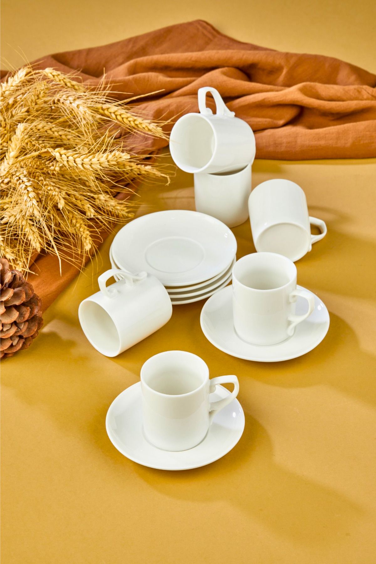 Yaren Style ☕ 6'lı Beyaz Porselen Kahve Fincanı Takımı – Minimalist ve Zarif Tasarım