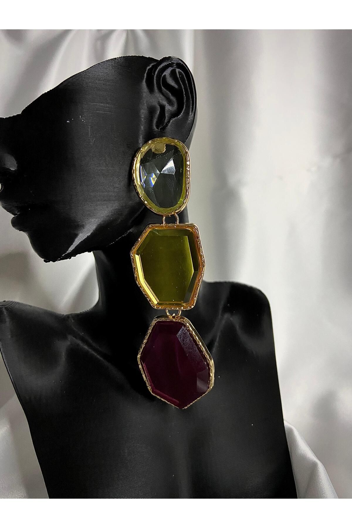 L'Atelier Aurelia GEOMETRİK RENKLİ TAŞLI KÜPE