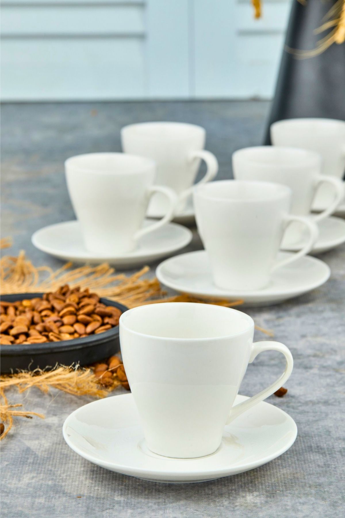 Yaren Style ☕ 6'lı Beyaz Porselen Kahve Fincanı Takımı – Minimalist ve Zarif Tasarım