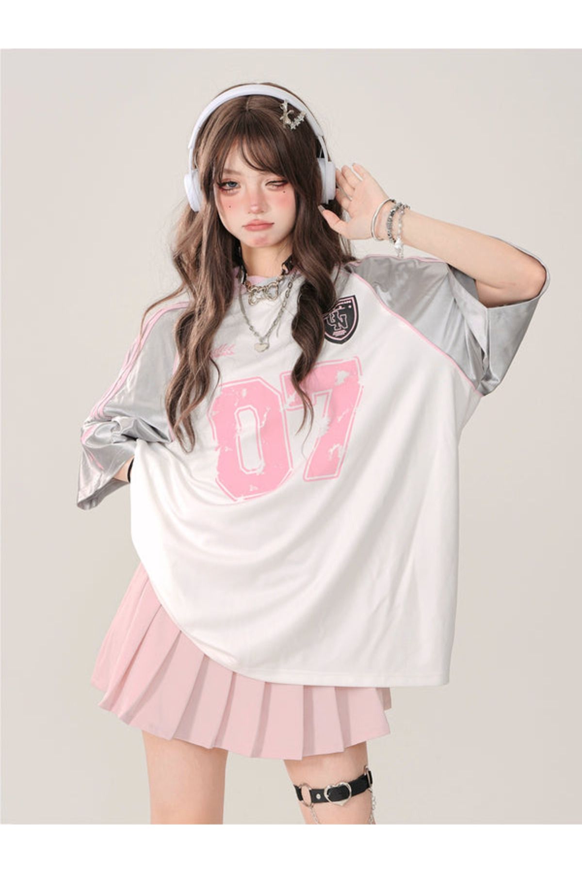 Touz Moda Ribbon 07 Pink Oversize Unisex Jersey Forma T-Shirt