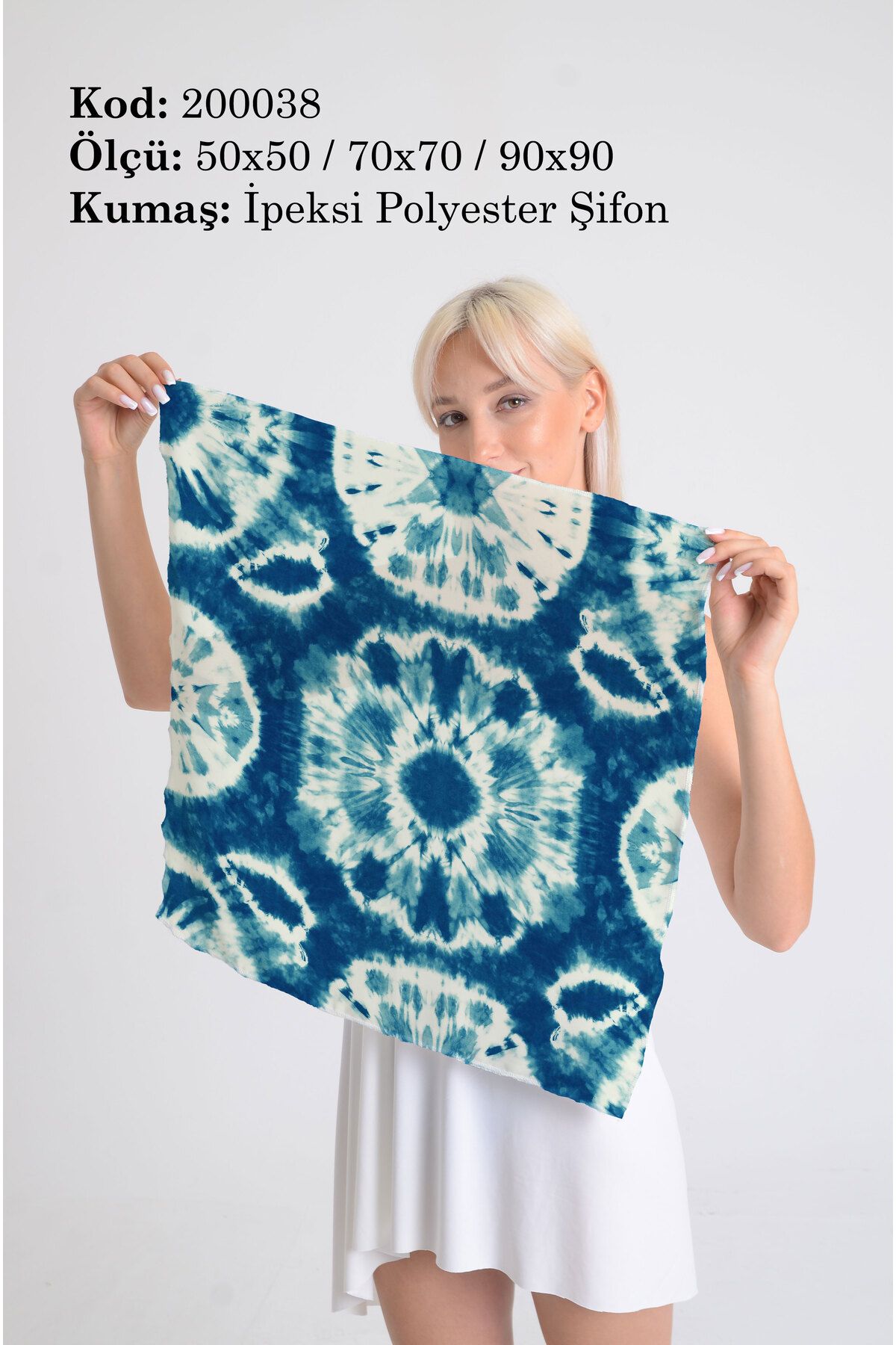 DESENİX Batik ve Yıkamalı Desenli İpeksi Şifon Fular - Şal, Eşarp, Boyunluk -50x50, 70x70, 90x90 cm