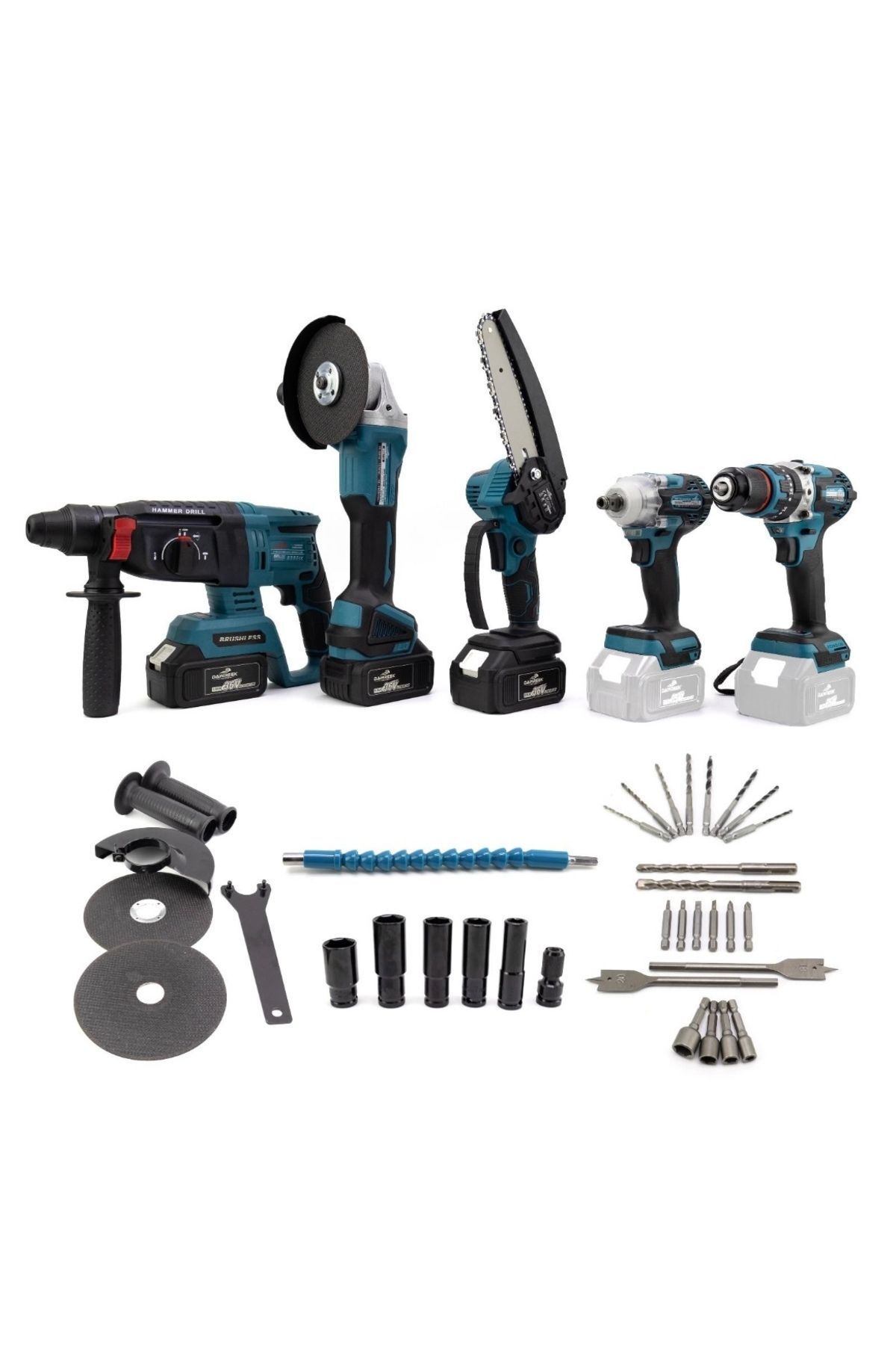 teknotrust Dawreek Akülü 5-Li Set Vidalama & Torklu & Taşlama & Hilti & Zincirli Testere