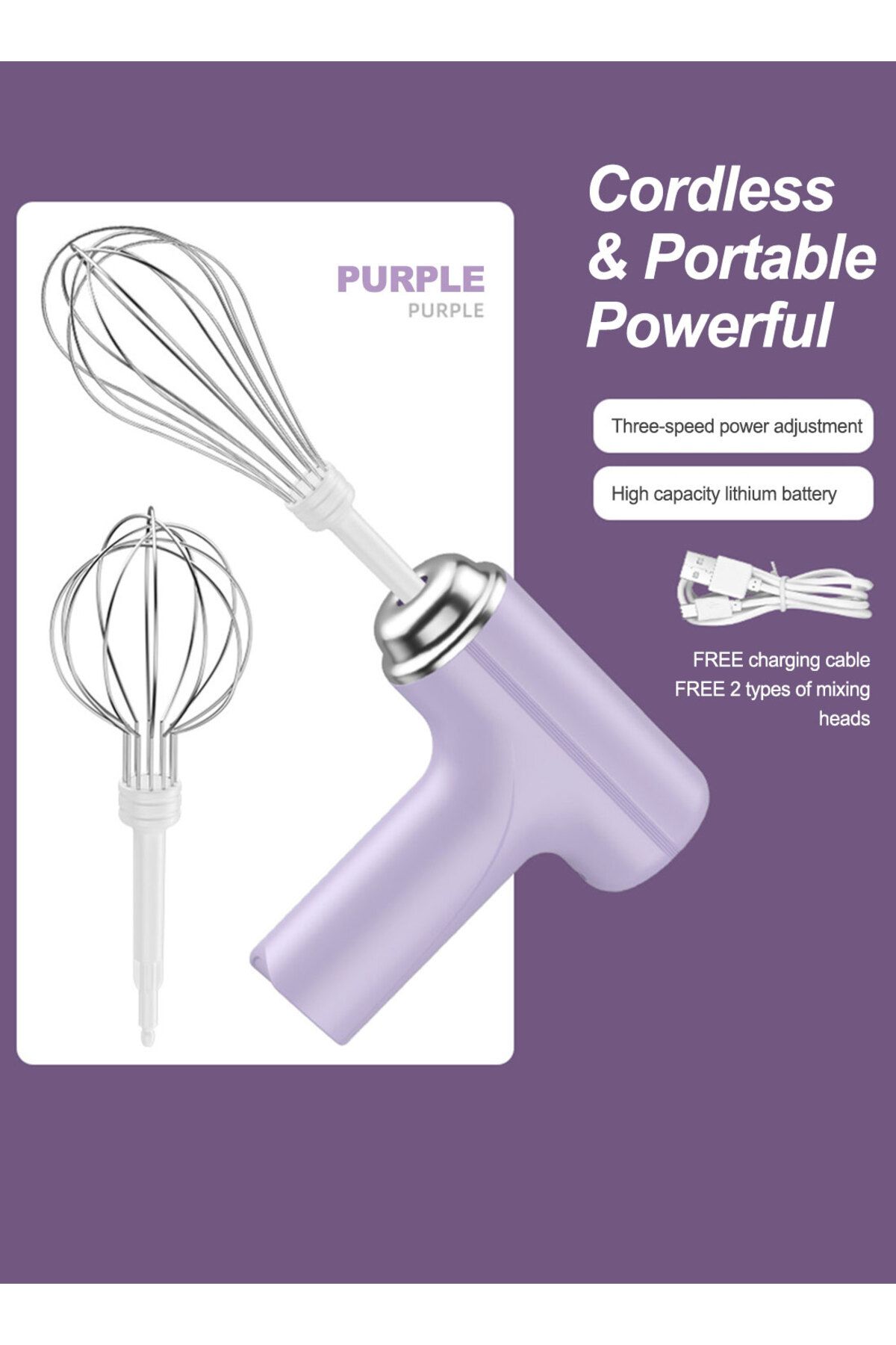 Sunhome-Hand Mixer, Cordless Electric Whisk with 3-Speed Self-Control, for Butter Tarts, Cakes, Cookies 6