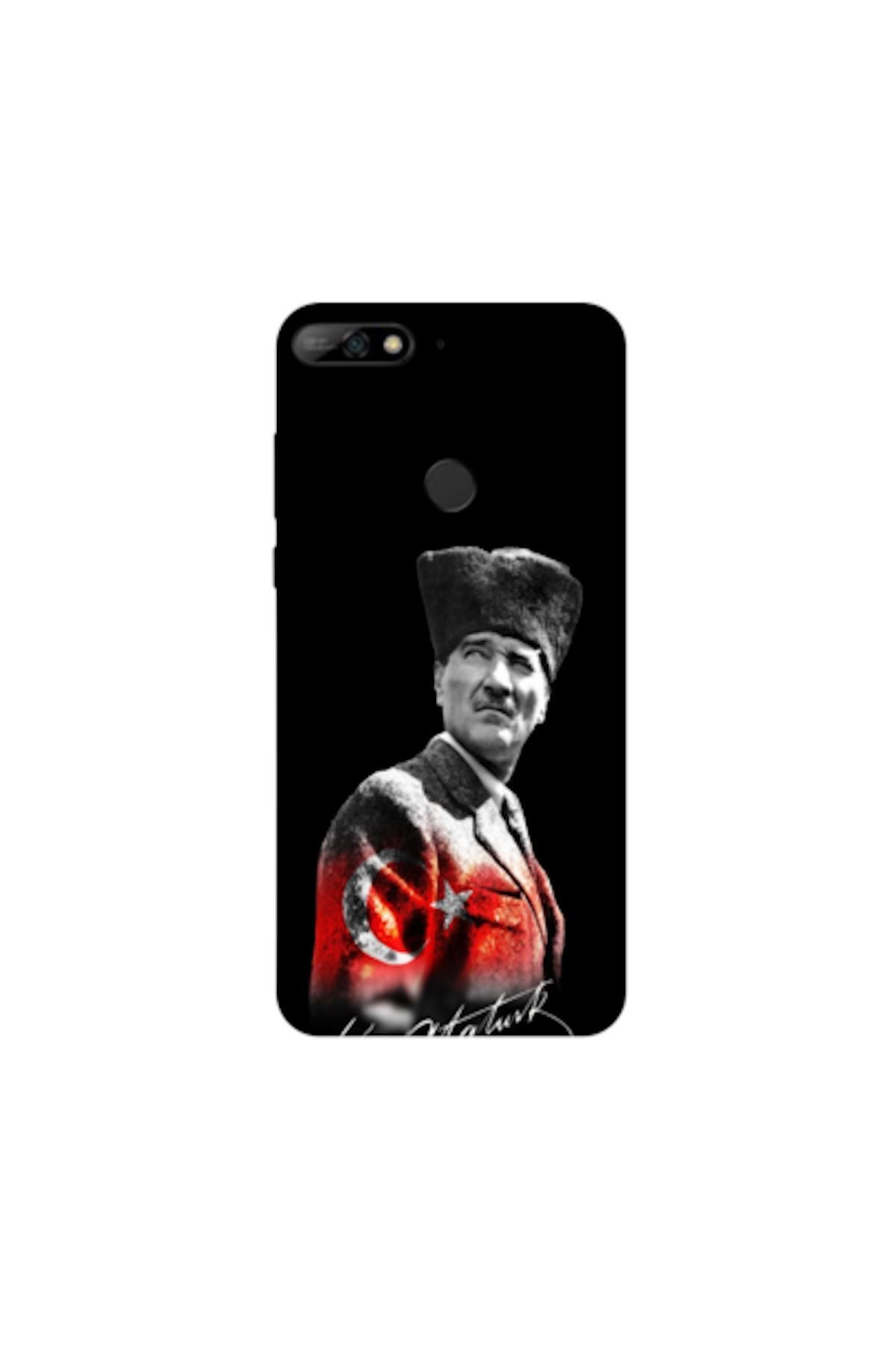 Zebana Huawei Y7 Prime 2018 Uyumlu Kılıf Mustafa Kemal Atatürk Tasarımı V2 Silikon Kılıf (Baskılı)