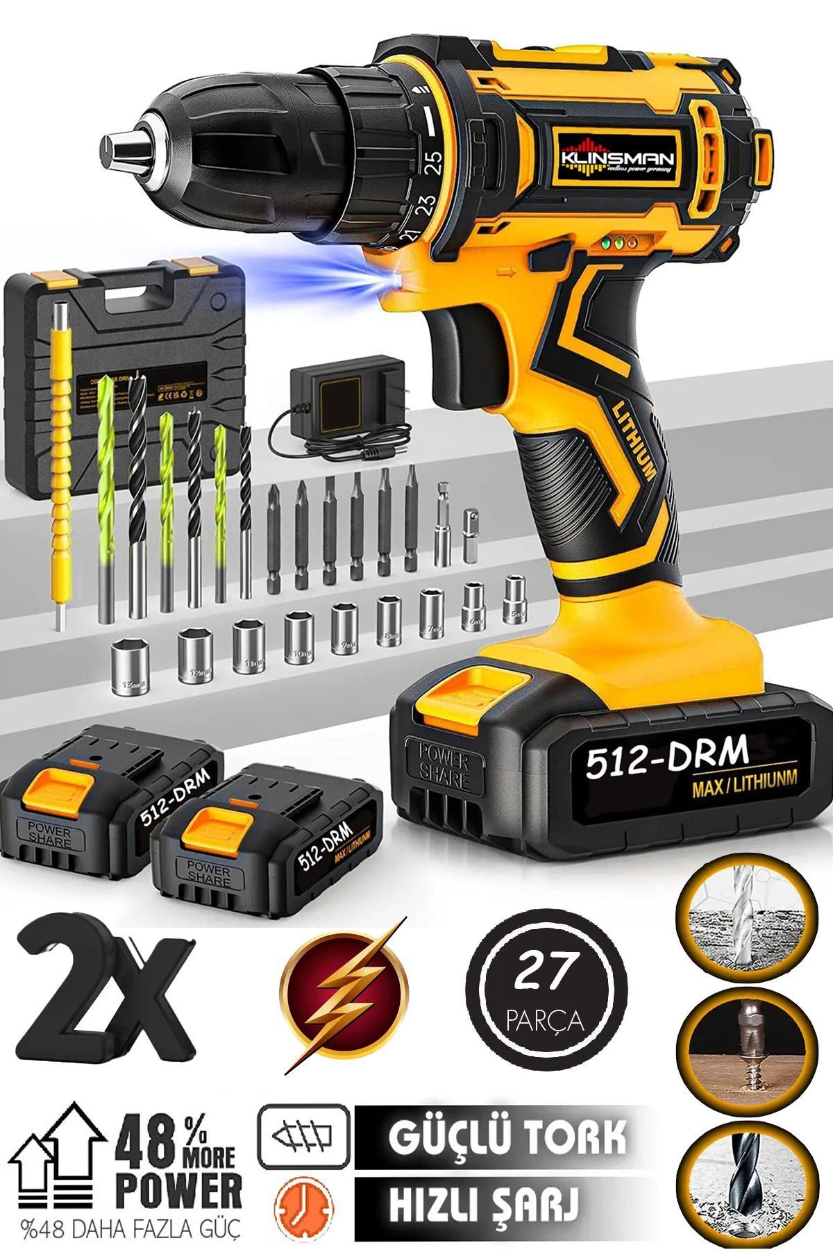 teknotrust alman amg serii 2000-mbk çift akülü 27pcs set hediyeli darbeli delme vidalama matkap
