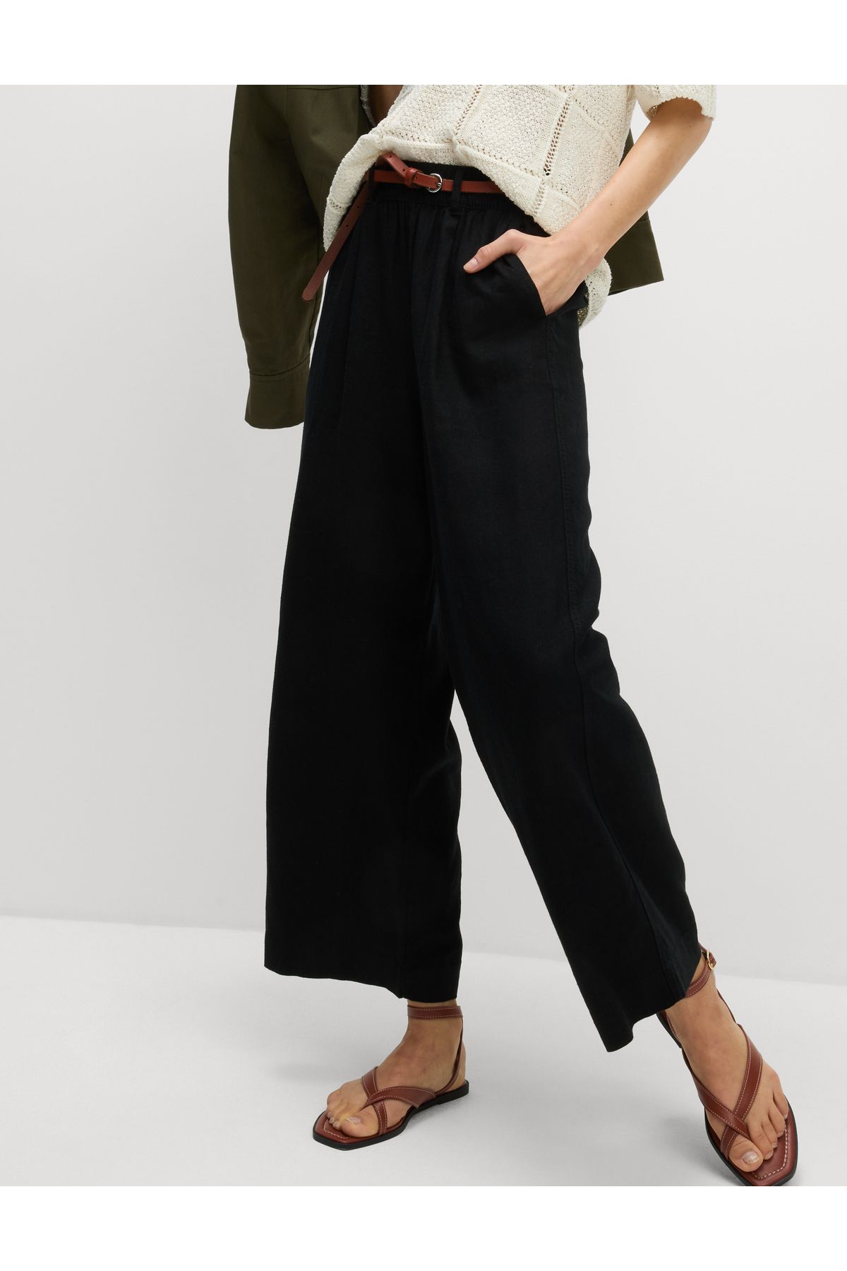 Marks & Spencer Keten Karışımlı Geniş Paça Pantolon