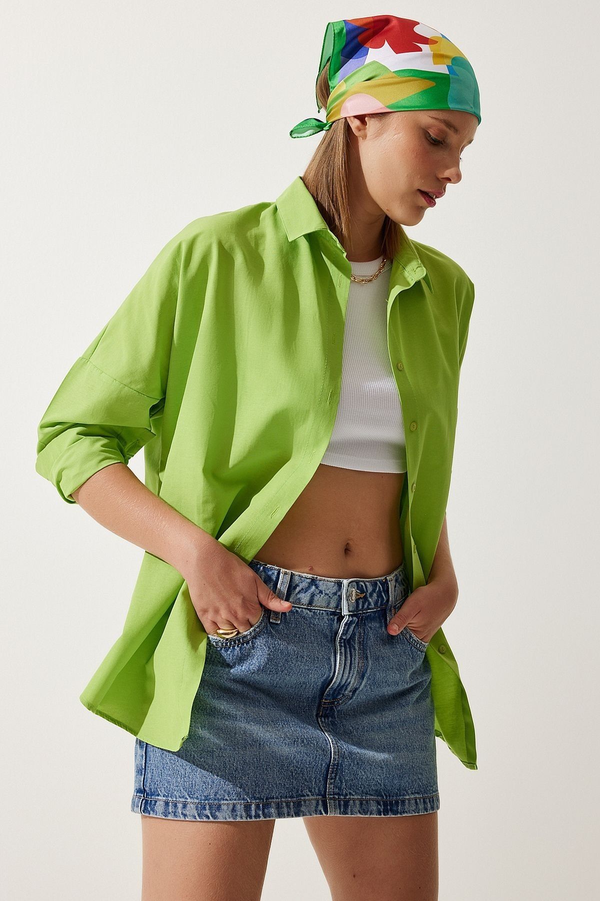EKİNORA Kadın Oversize Uzun Basic Gömlek