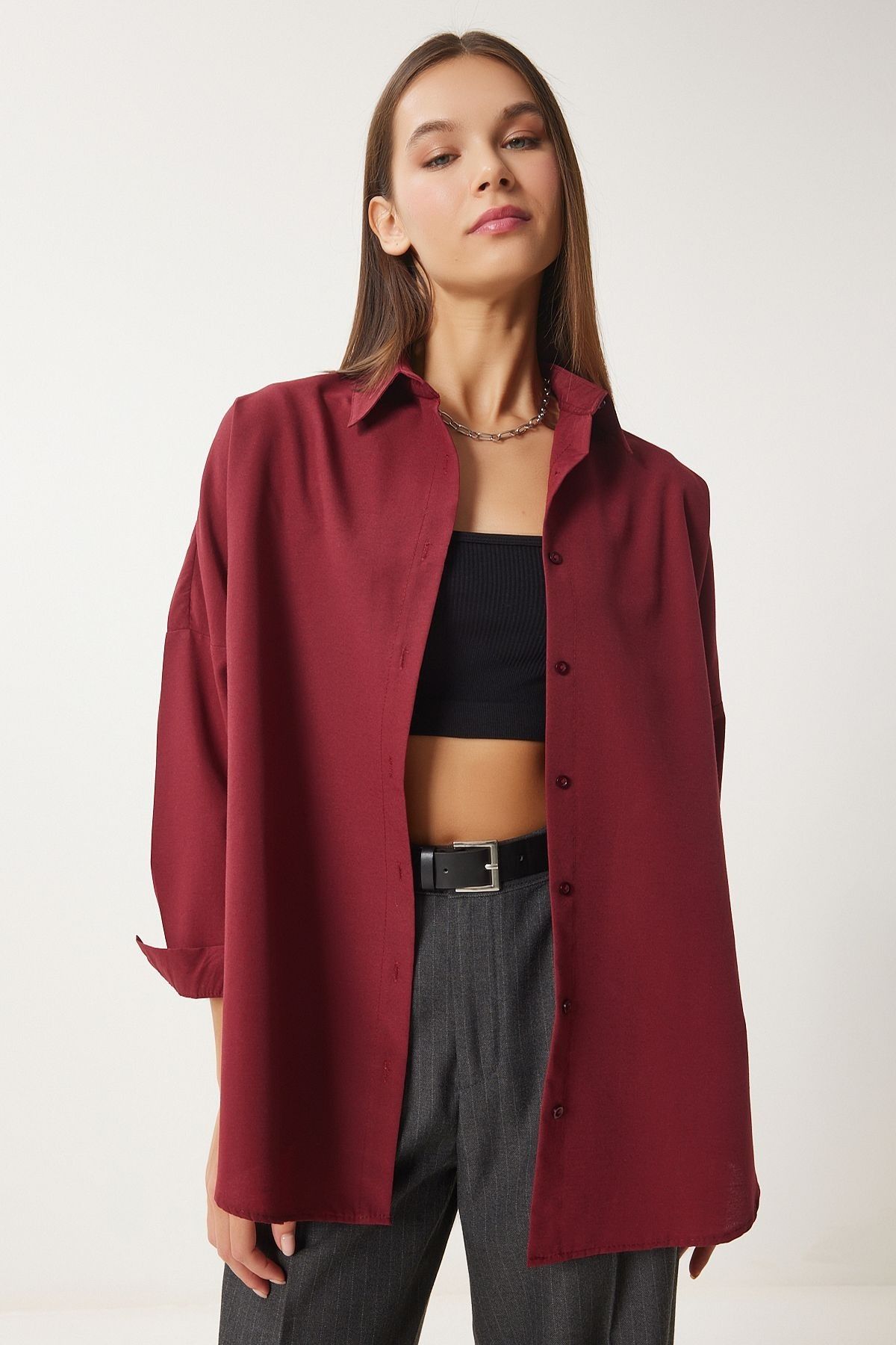 EKİNORA Kadın Oversize Uzun Basic Gömlek