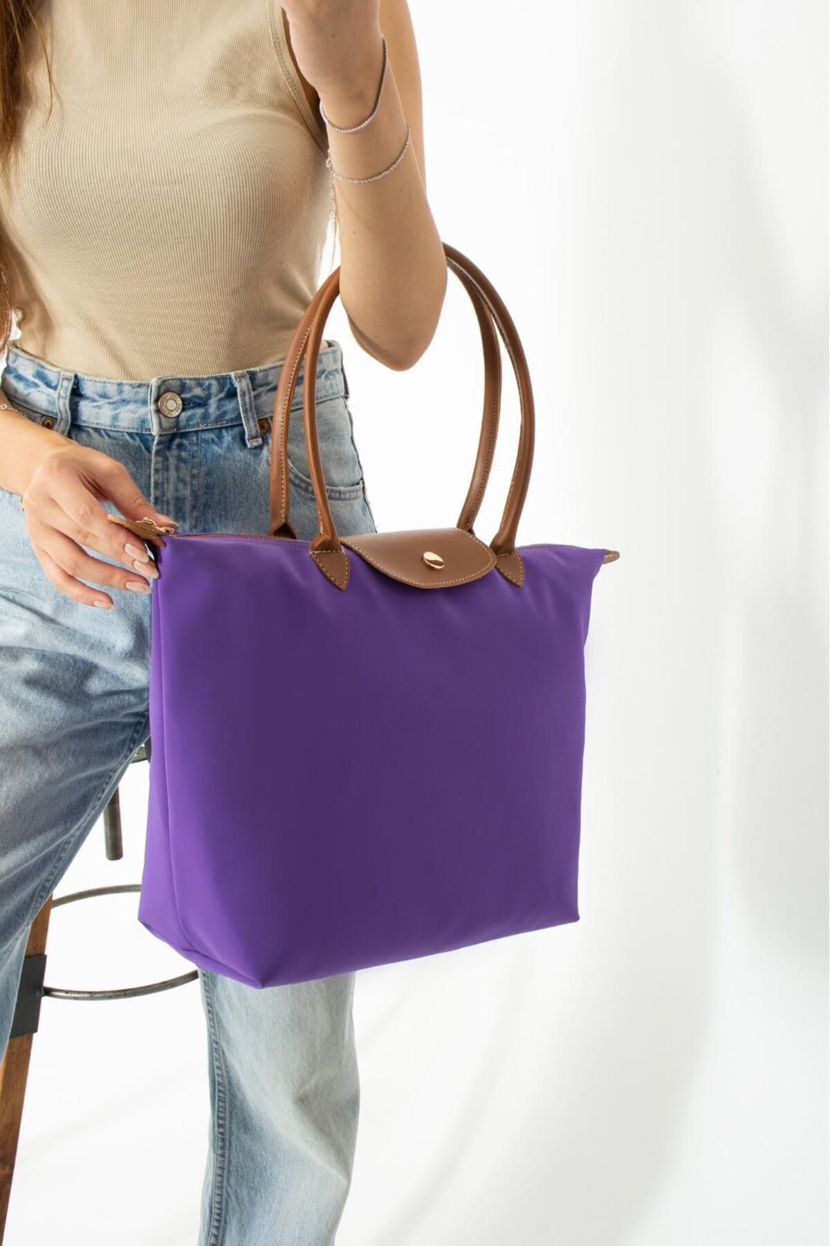 AYDINLIK BAGS Katlanabilir Büyük Kapasiteli Tote Çanta Alışveriş Çantası, Taşınabilir Çok Yönlü Bagaj Çantası MOR