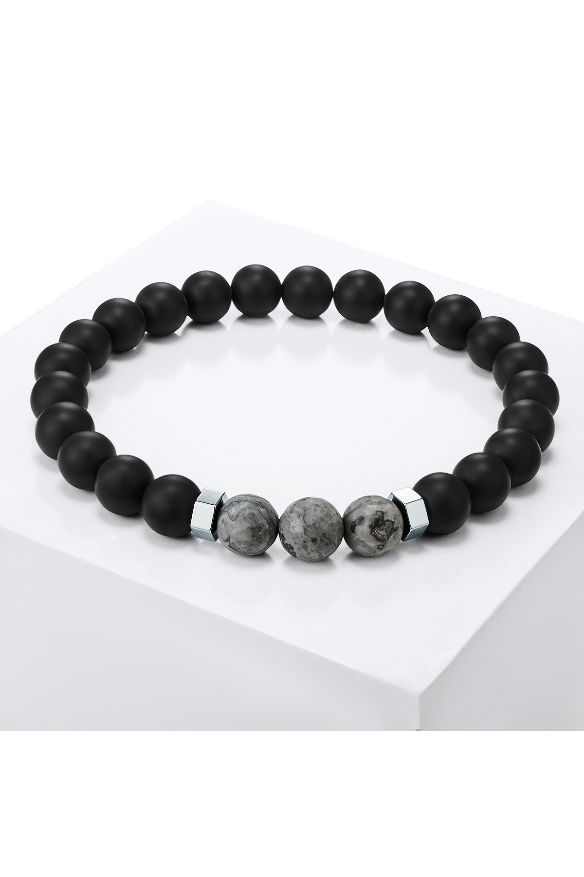 True Rebels-Edelsteinarmband Armband Achat schwarz Kartenstein grau 4