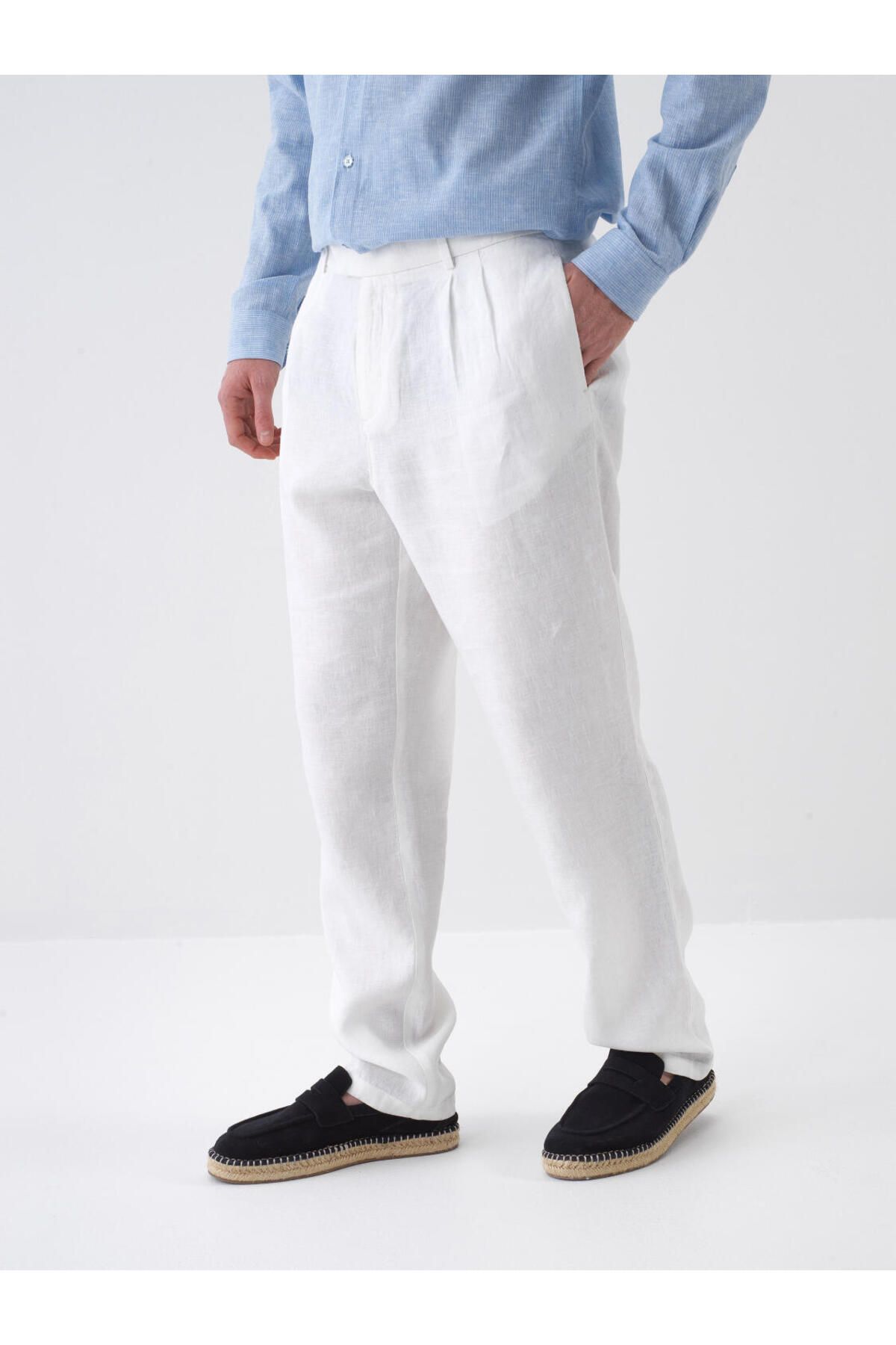 Xint Beyaz Regular Fit Keten Pantolon
