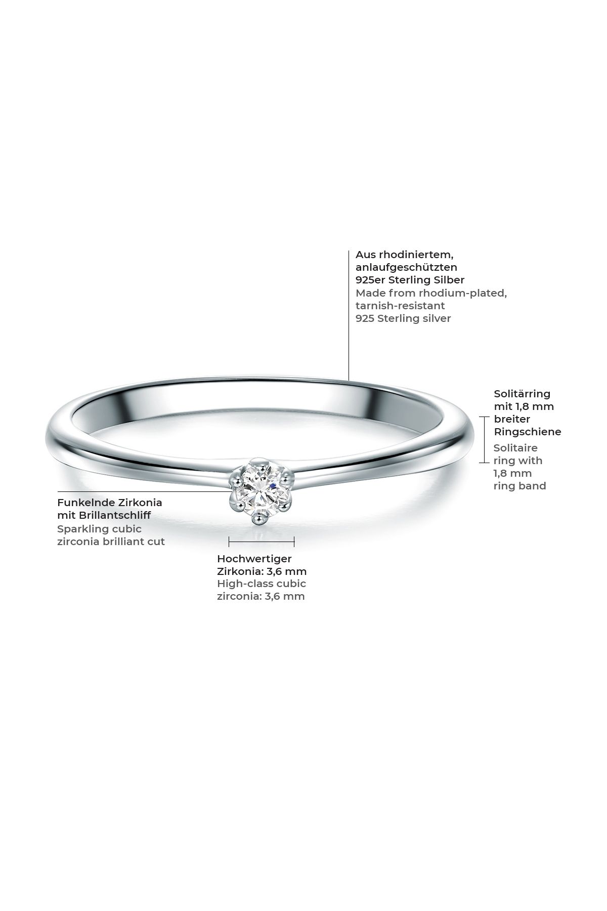 Trilani-Silberring Ring Sterling Silber Zirkonia Weiß 2