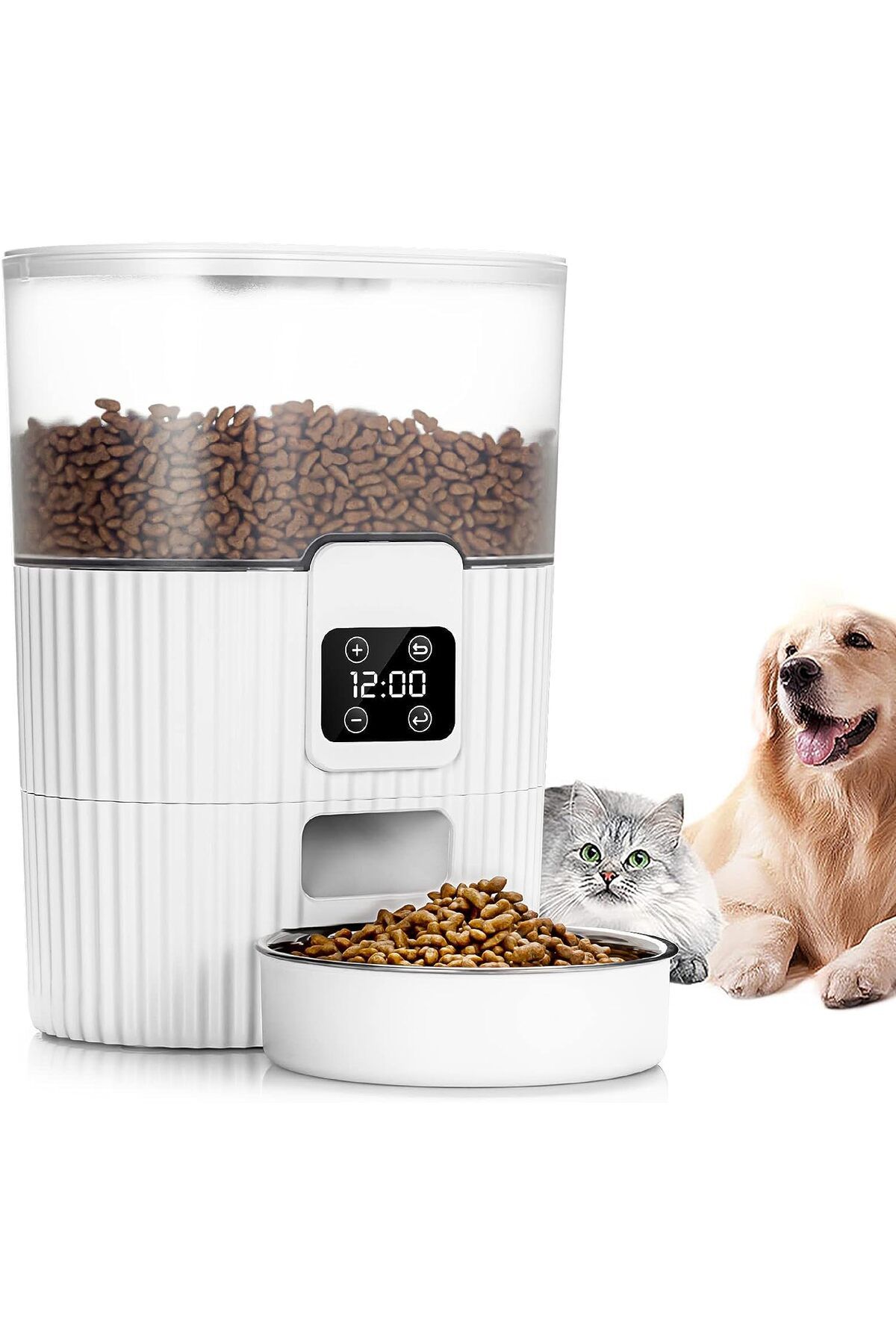 Fish & Paws Hranitor Automat Caini/pisici Fish & Paws , 3.5l, Setare Portii, Dubla Alimentare, Alb. - One Size