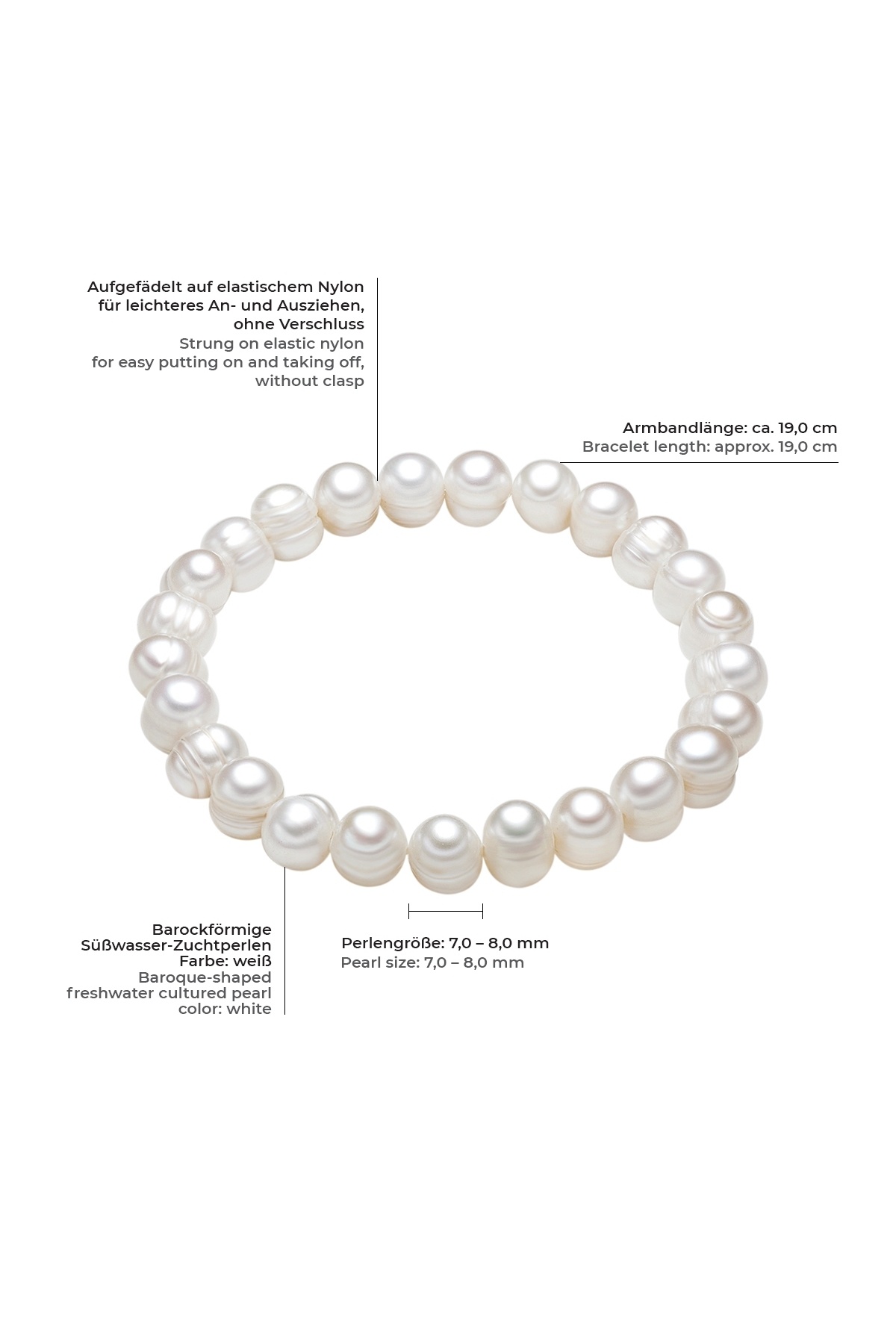 Valero Pearls-Perlenarmband Armband Süßwasser-Zuchtperle weiß 2