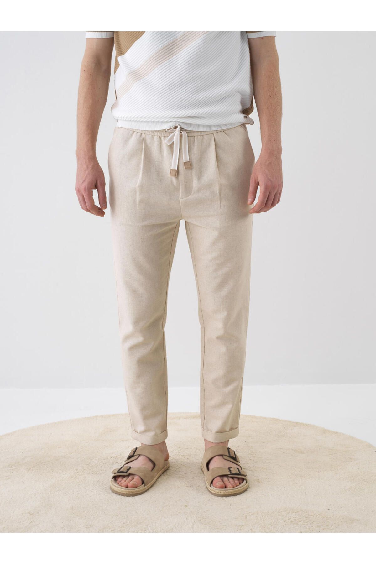 Xint Naturel Slim Fit Keten Jogger Pantolon