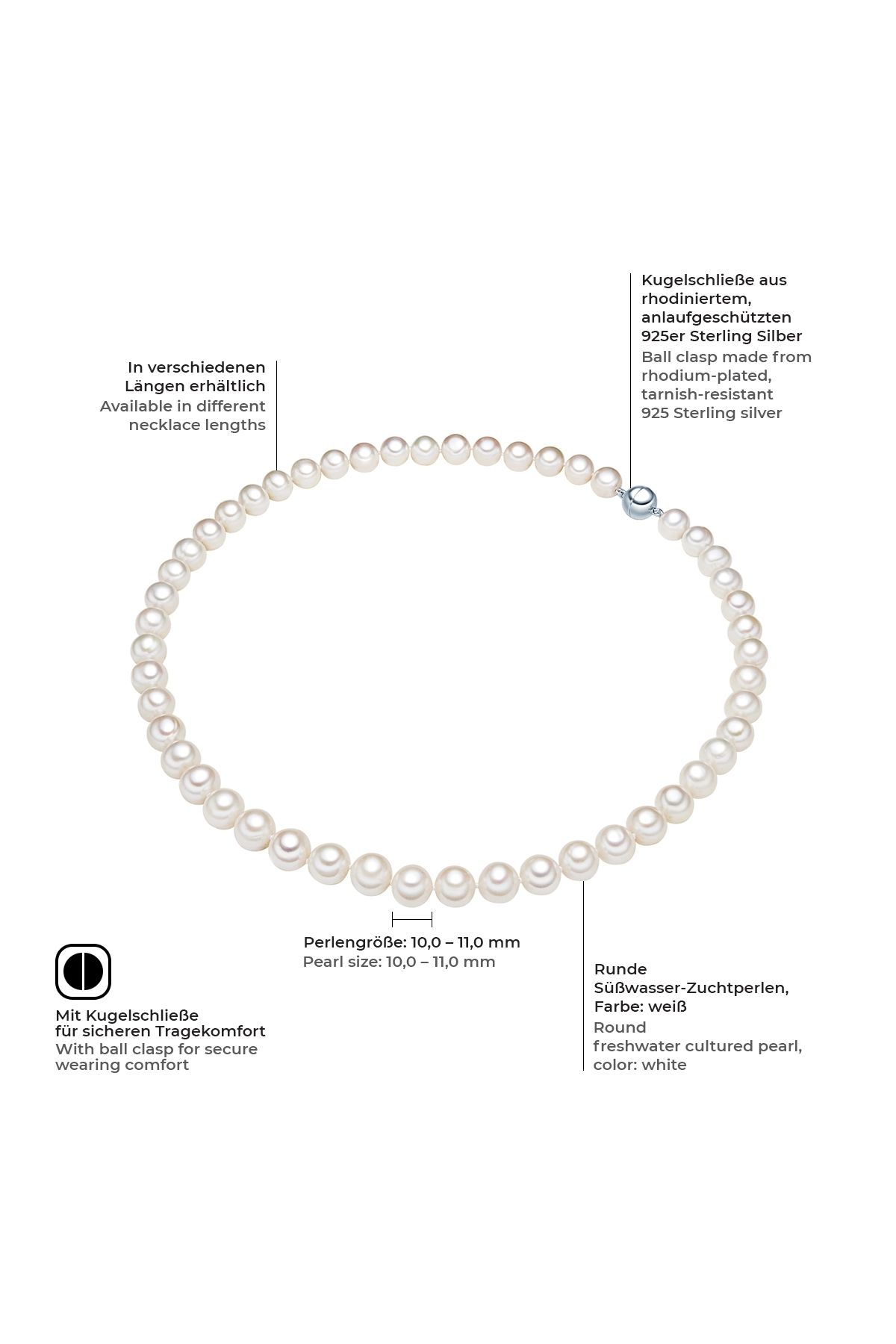 Valero Pearls-Silberhalskette Kette Sterling Silber Süßwasser-zuchtperle Weiß 2