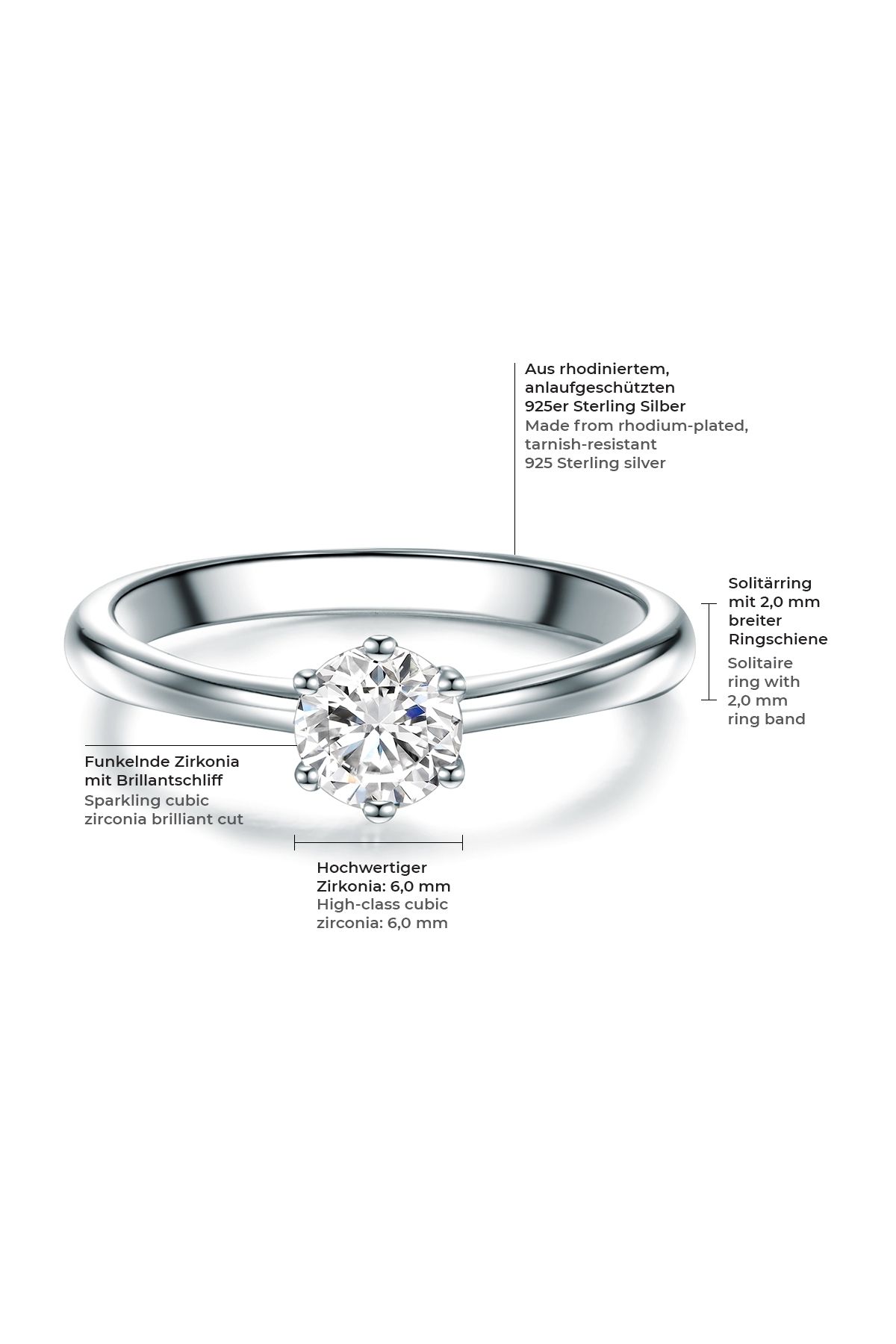 Trilani-Silberring Ring Sterling Silber Zirkonia Weiß 2