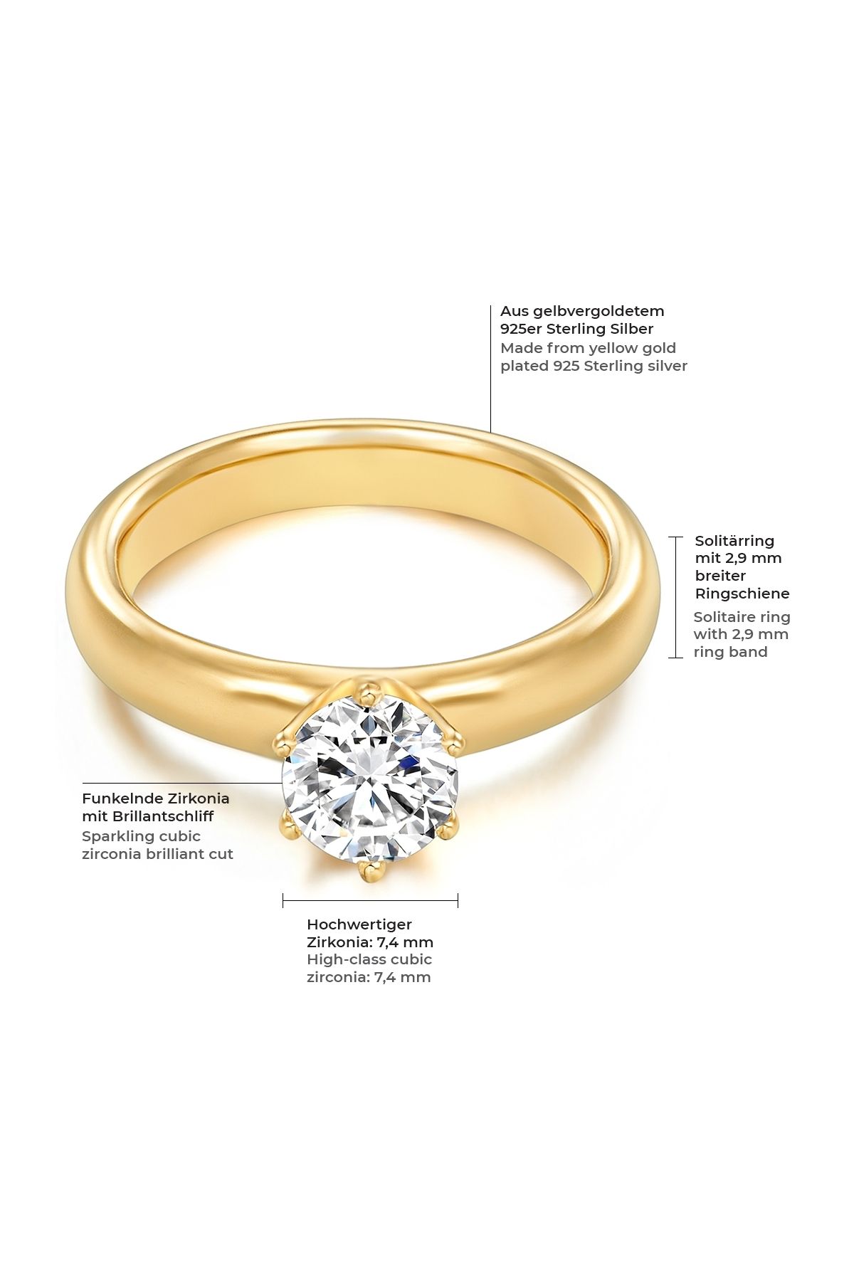 Trilani-Silberring Ring Sterling Silber Gelbgold Zirkonia Weiß 2