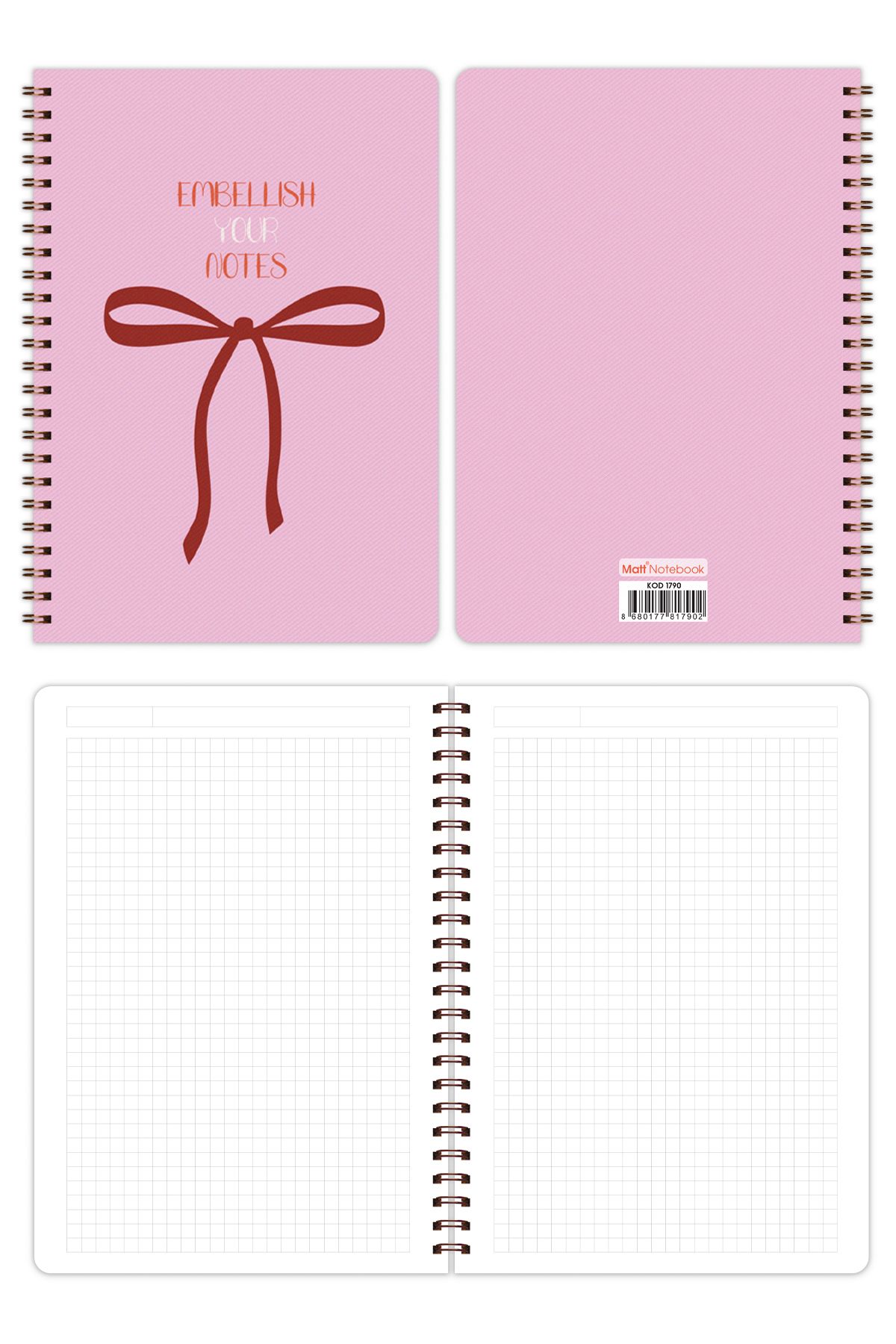 Matt Notebook-A5 Spiral School Notebook 80 sheets Set of 4 - Checkered 8
