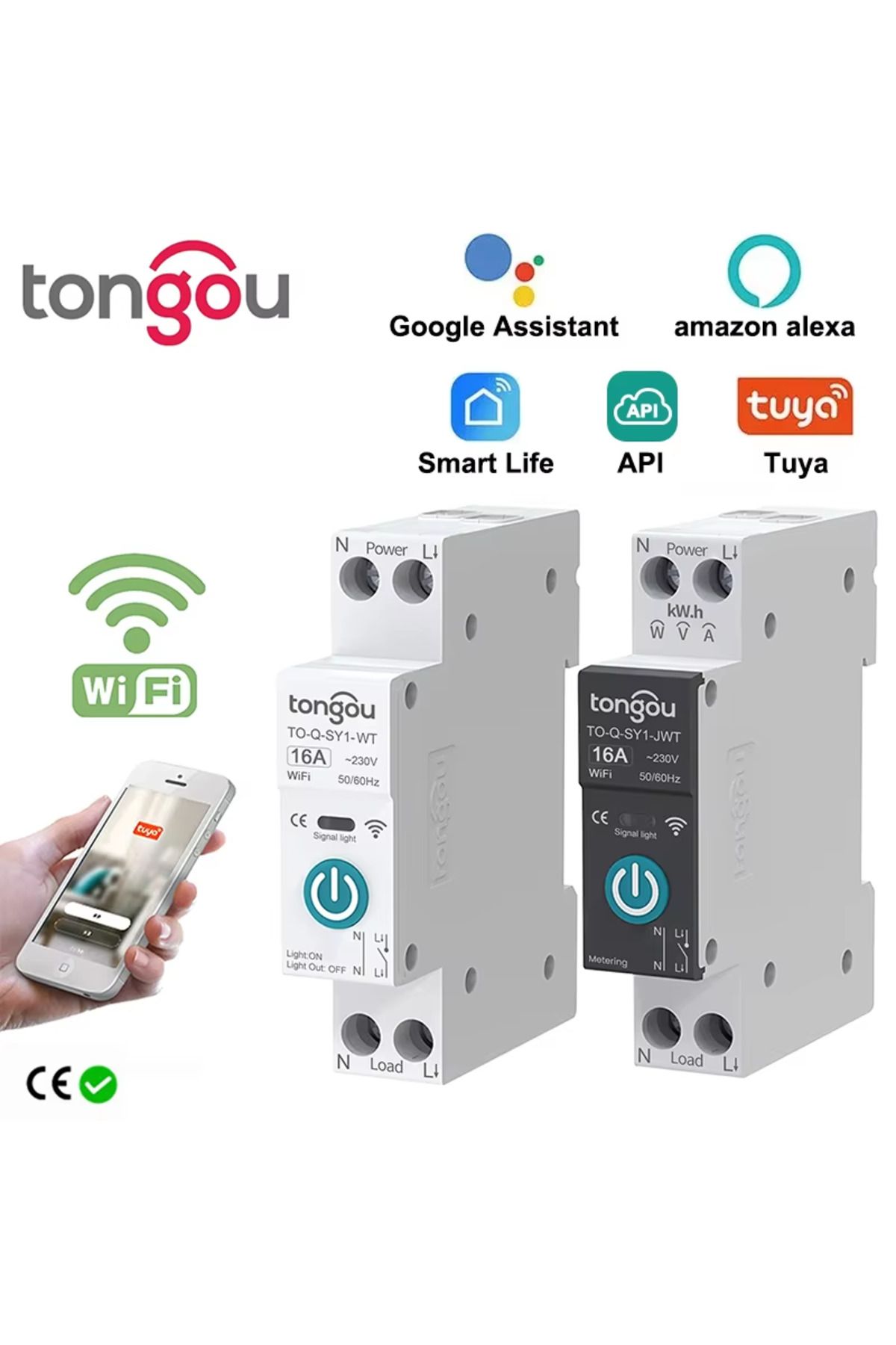 TONGOU-Black With Metering 25a Tuya Wifi Smart Circuit Breaker Power Metering 1p 63a Din Rail For Smart Hom 1