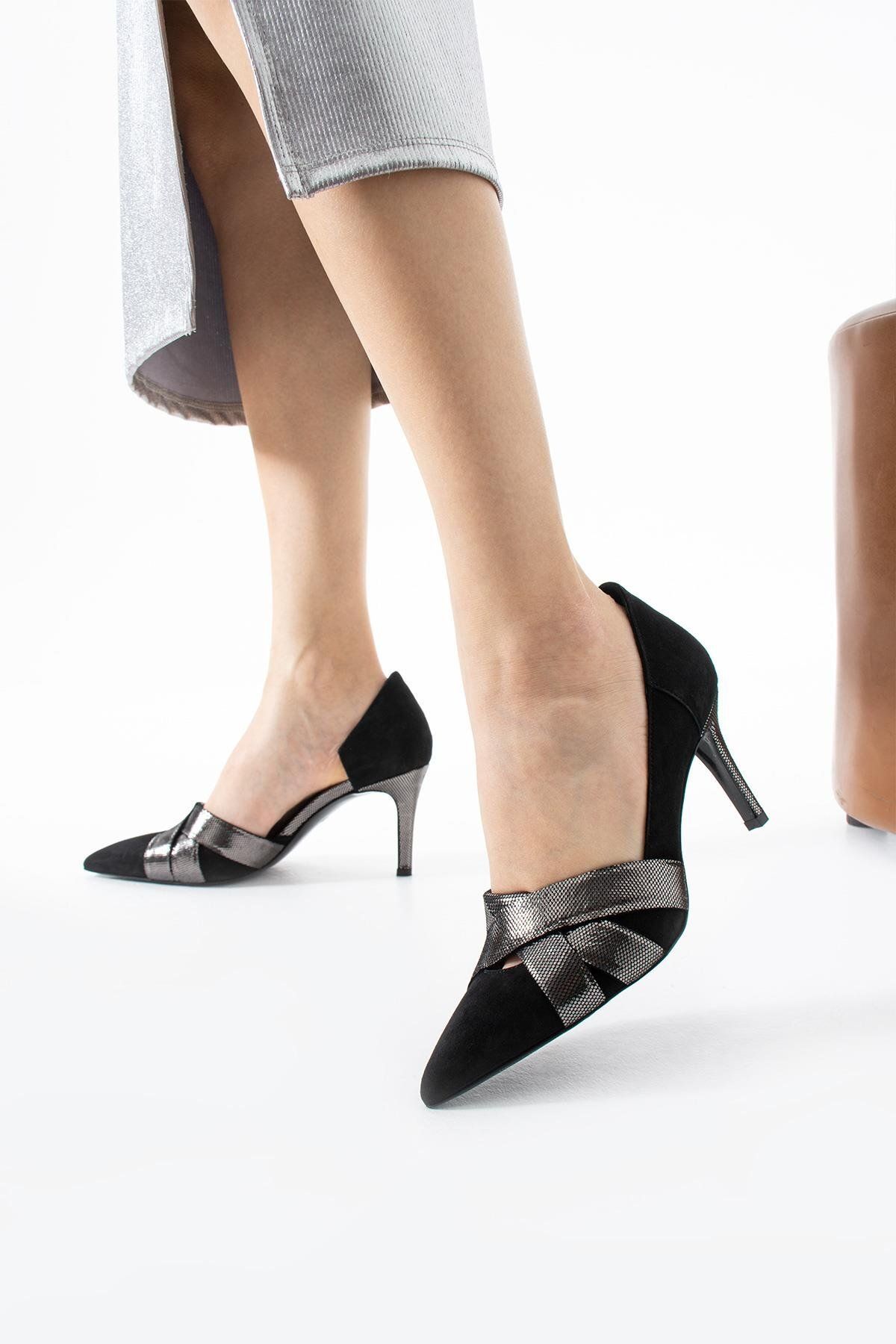 FOLLİNİ Kadın Hakiki Deri Stiletto Siyah Süet